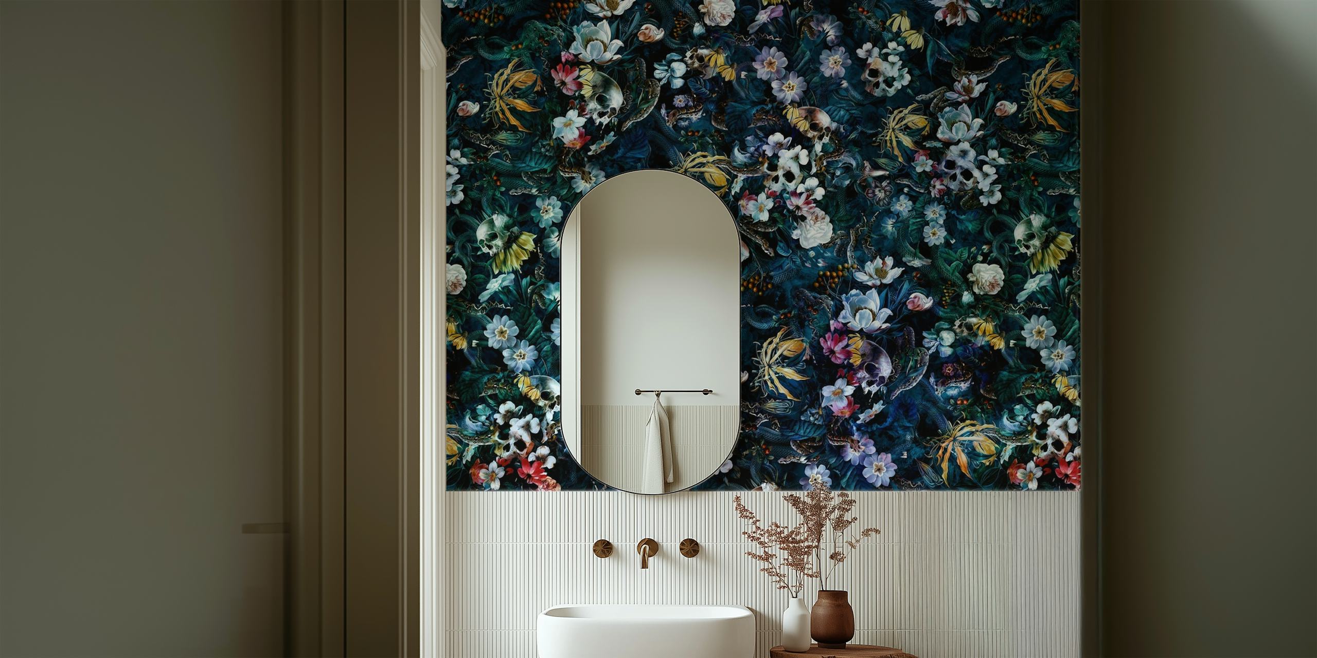 Fascinante fondo de pantalla digital con Skull, Snake y Flowers