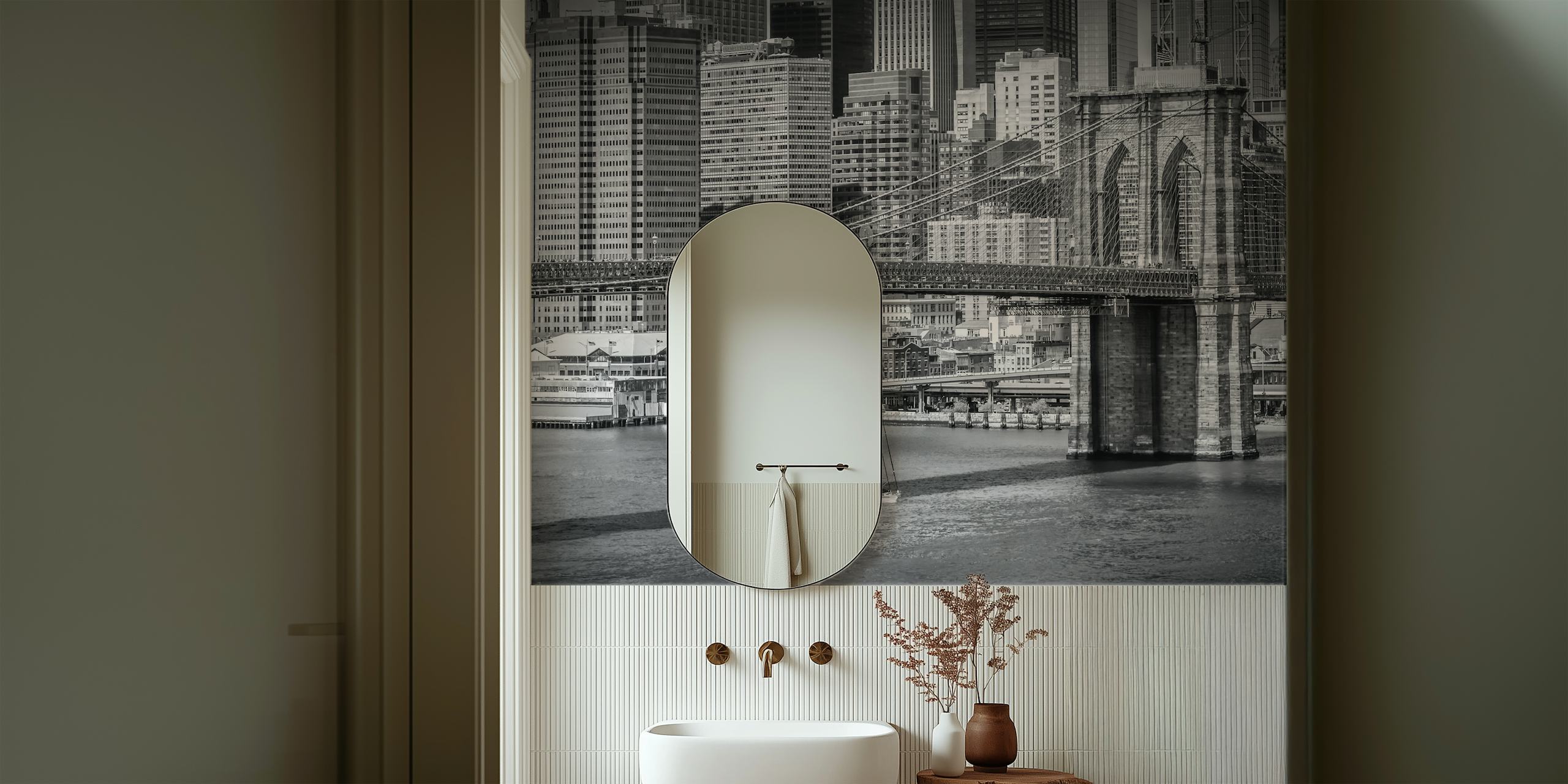 Brooklyn Bridge and East River wallpaper in a room