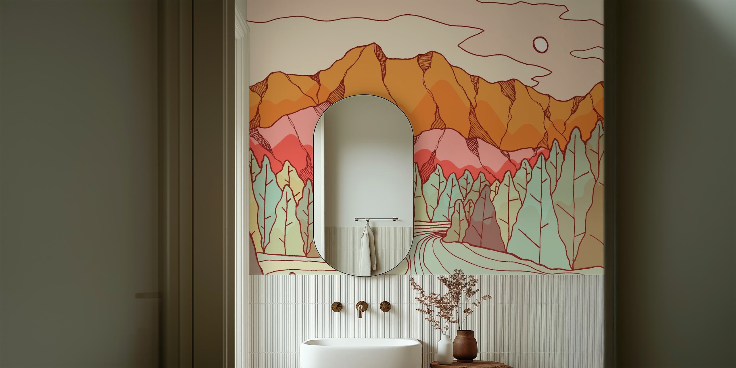 Mountain landscape with autumn colors and a river wallpaper