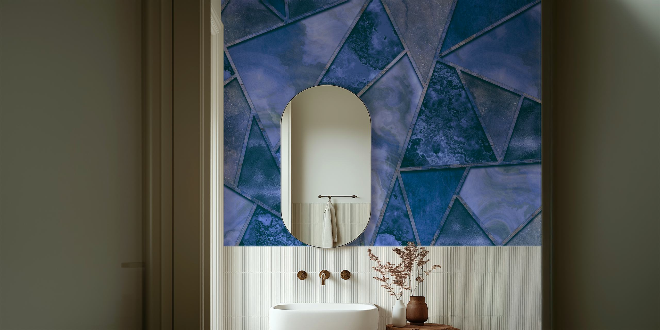 tapeta Navy Blue Marble Triangles u sobi