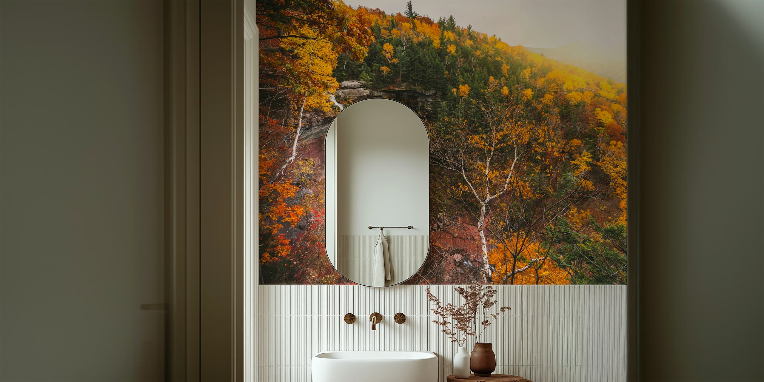 Papel pintado New York Autumn Waterfall en una habitación