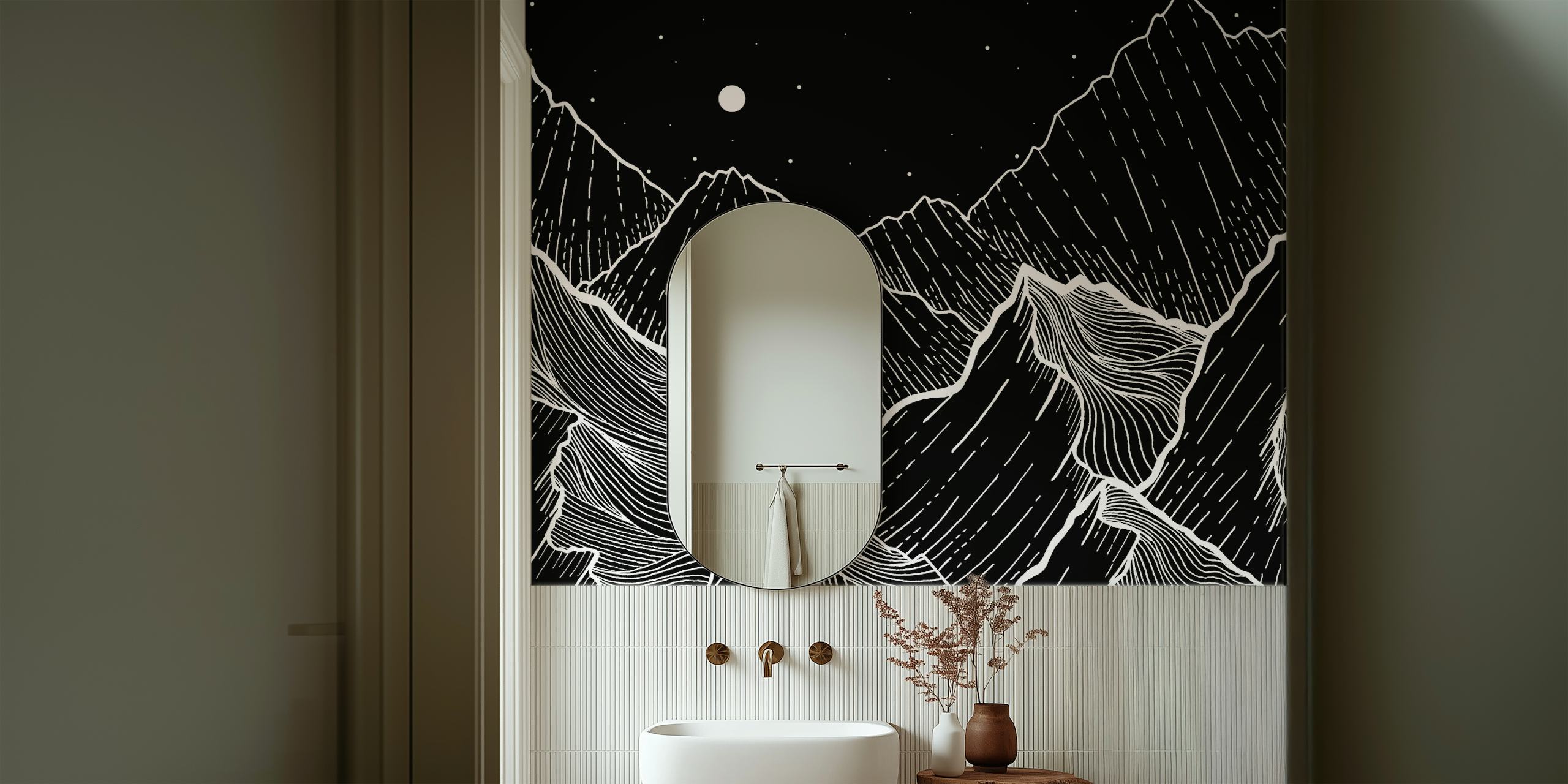 Black and white mountain landscape wallpaper design