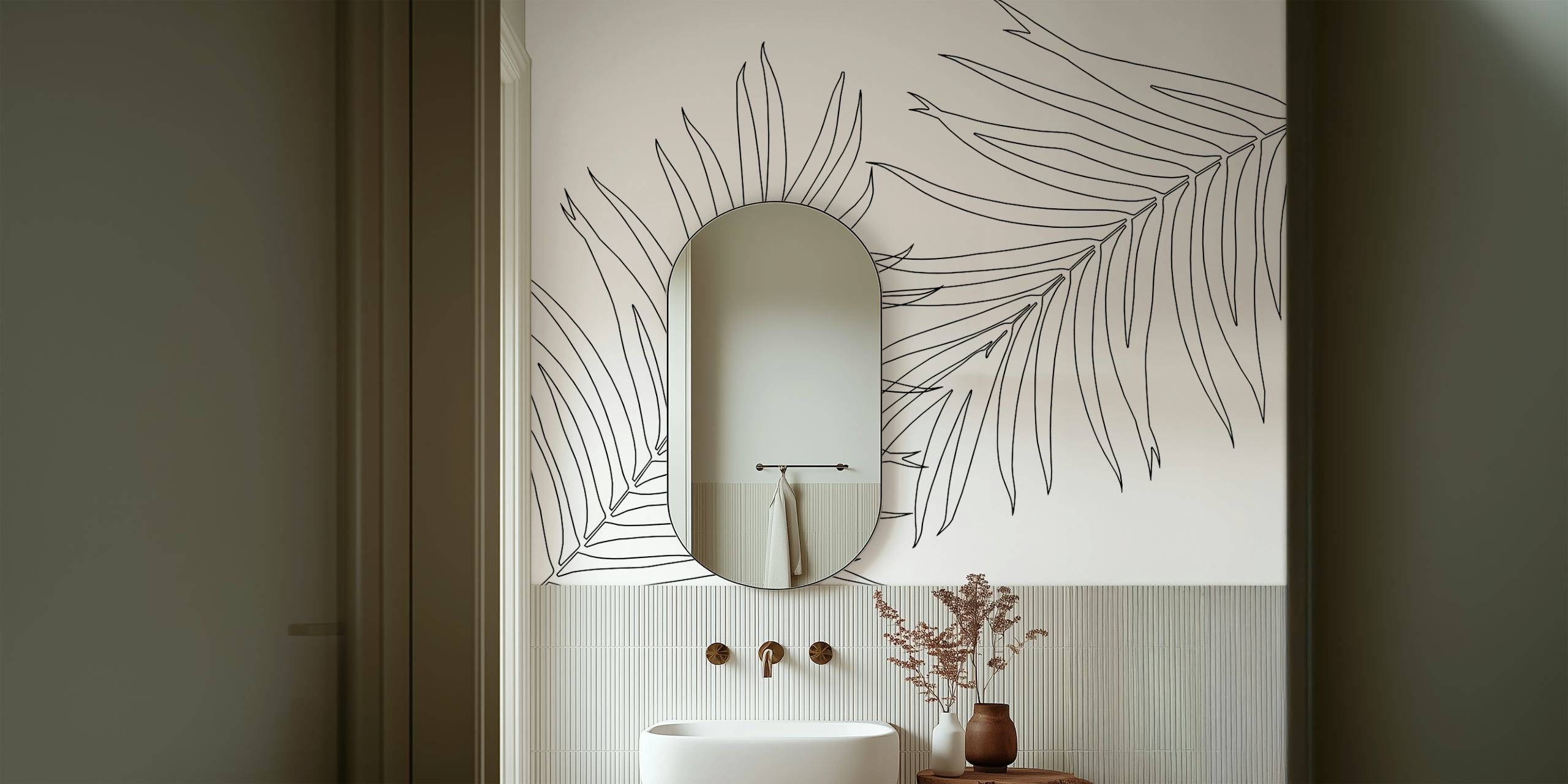 Palm Finesse Line Art 1 wallpaper in a room