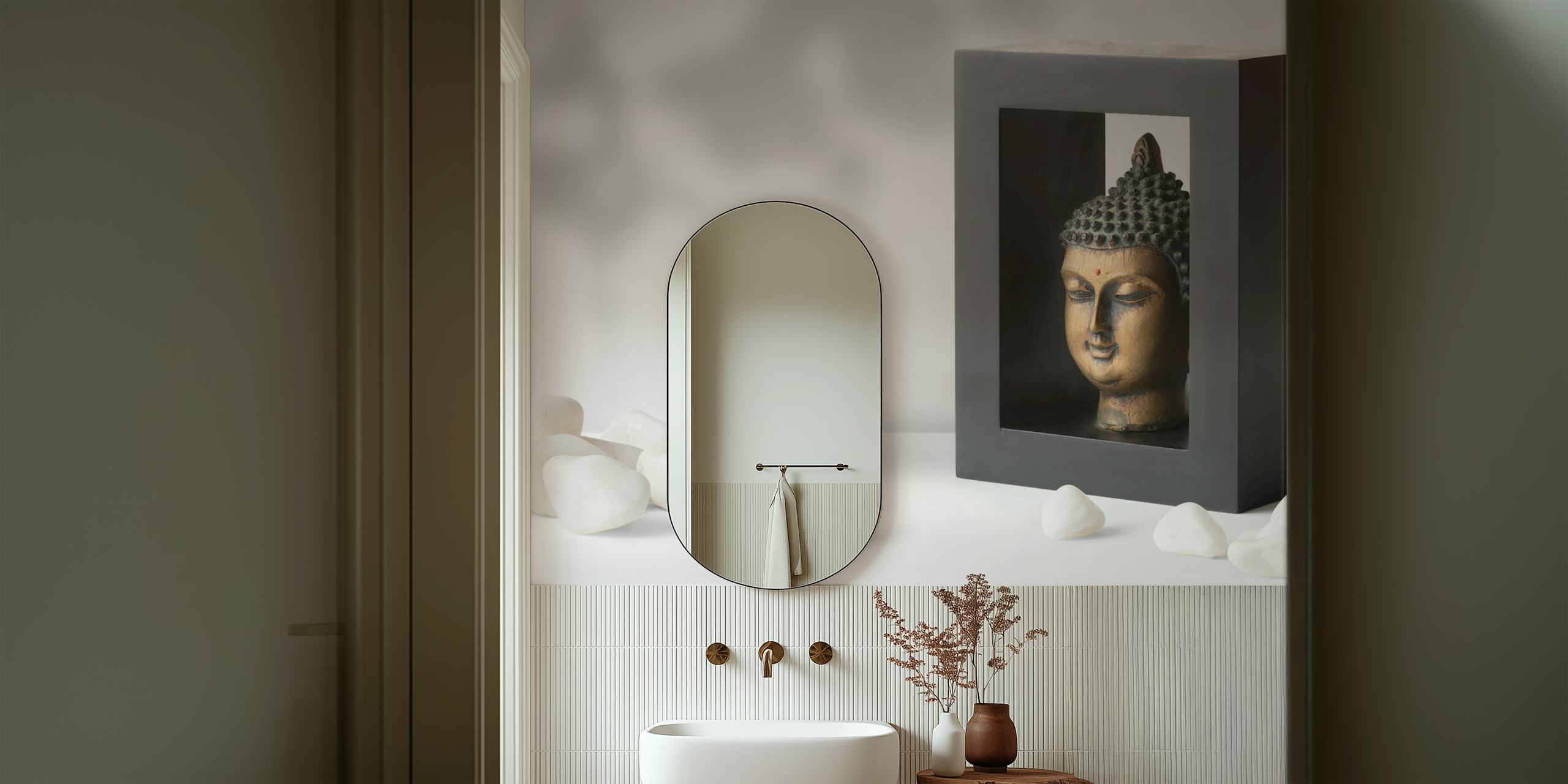 Buddha art wallpaper in a stylish room