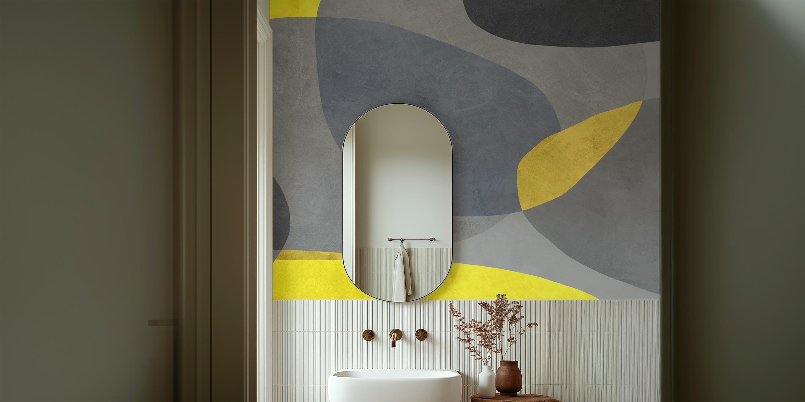 Gul og grå abstrakt design