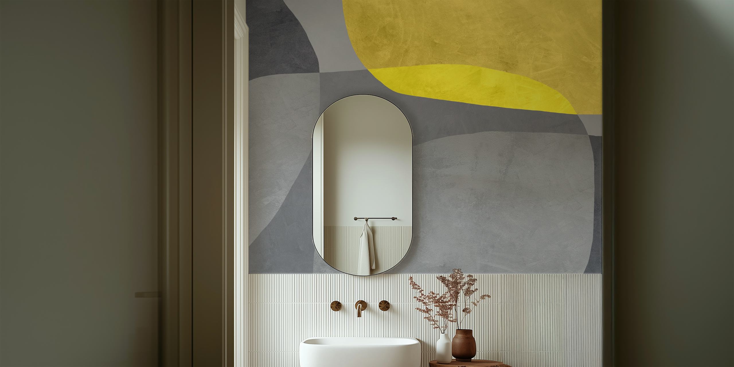 Yellow abstract wallpaper design in a room