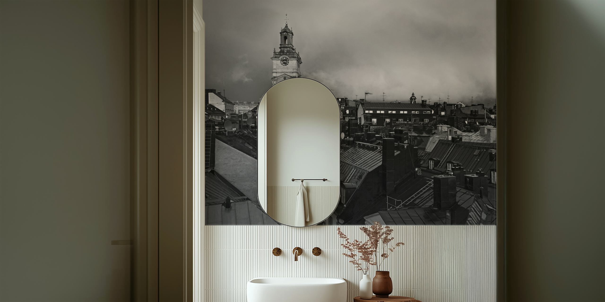Rooftops of Gamla stan in black and white wallpaper
