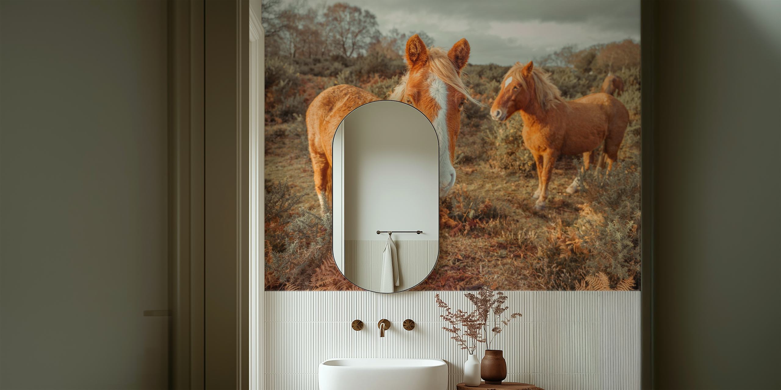 Horses in a forest setting wallpaper