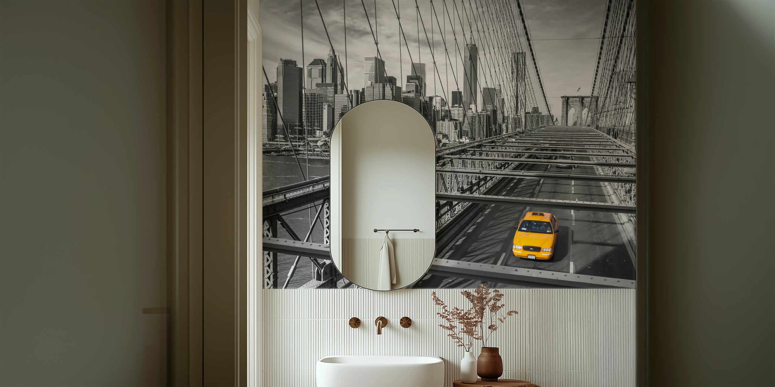 Taxi giallo su Cab on Brooklyn Bridge