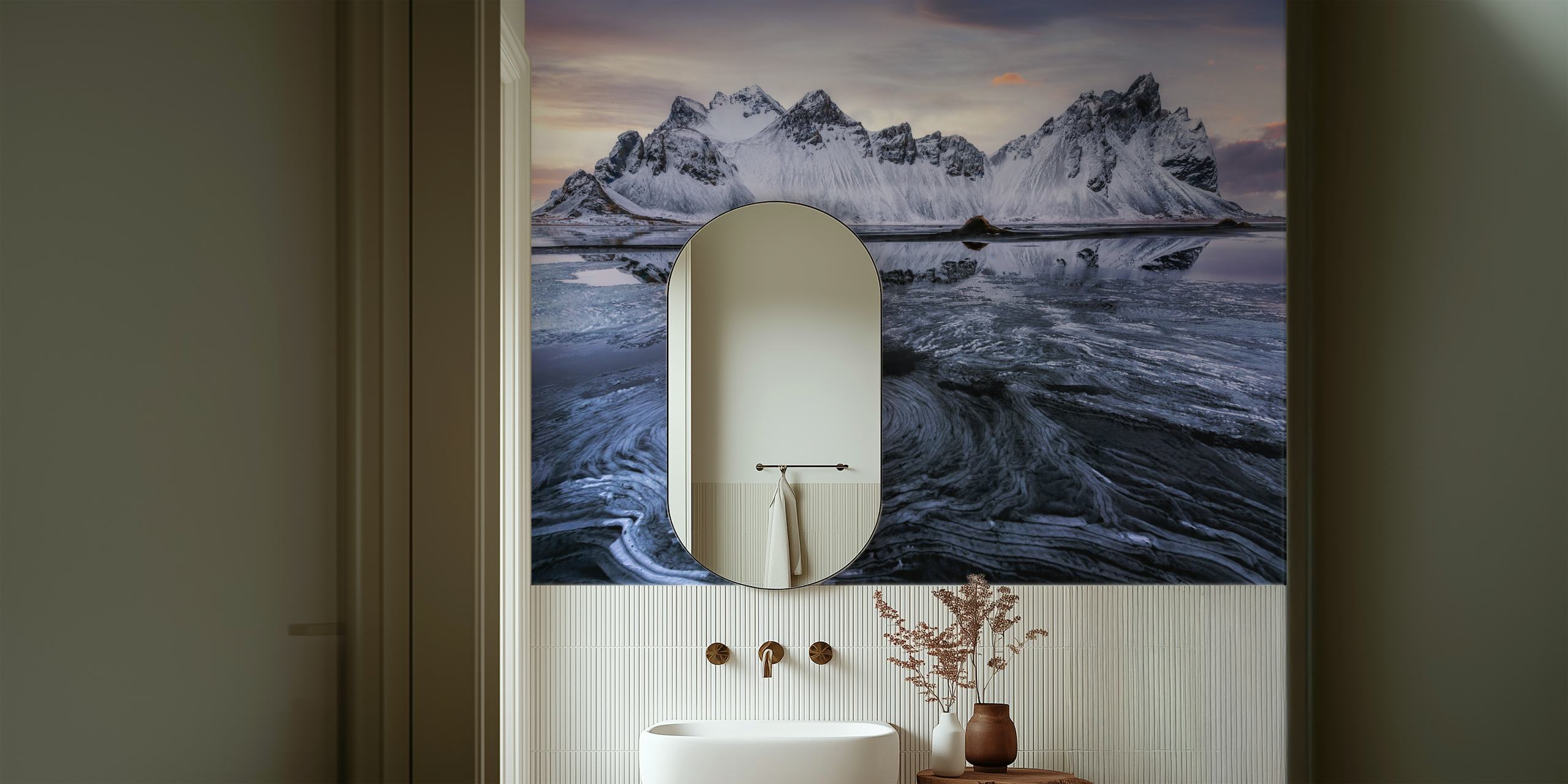 Swirling ice texture in gray and white tones wallpaper
