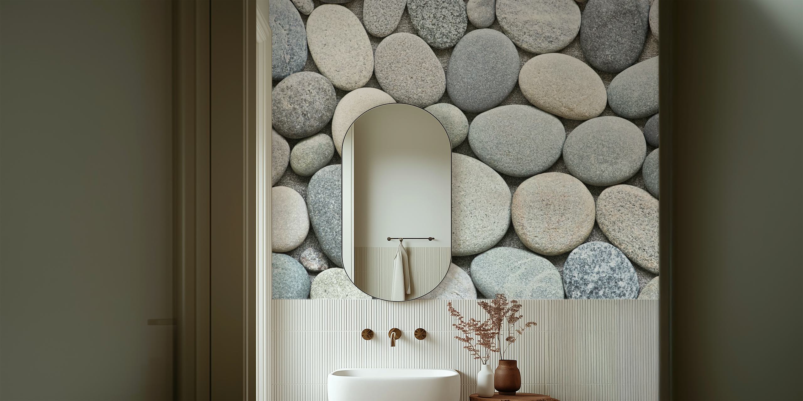 Grey pebble textured wallpaper with various stone shades.