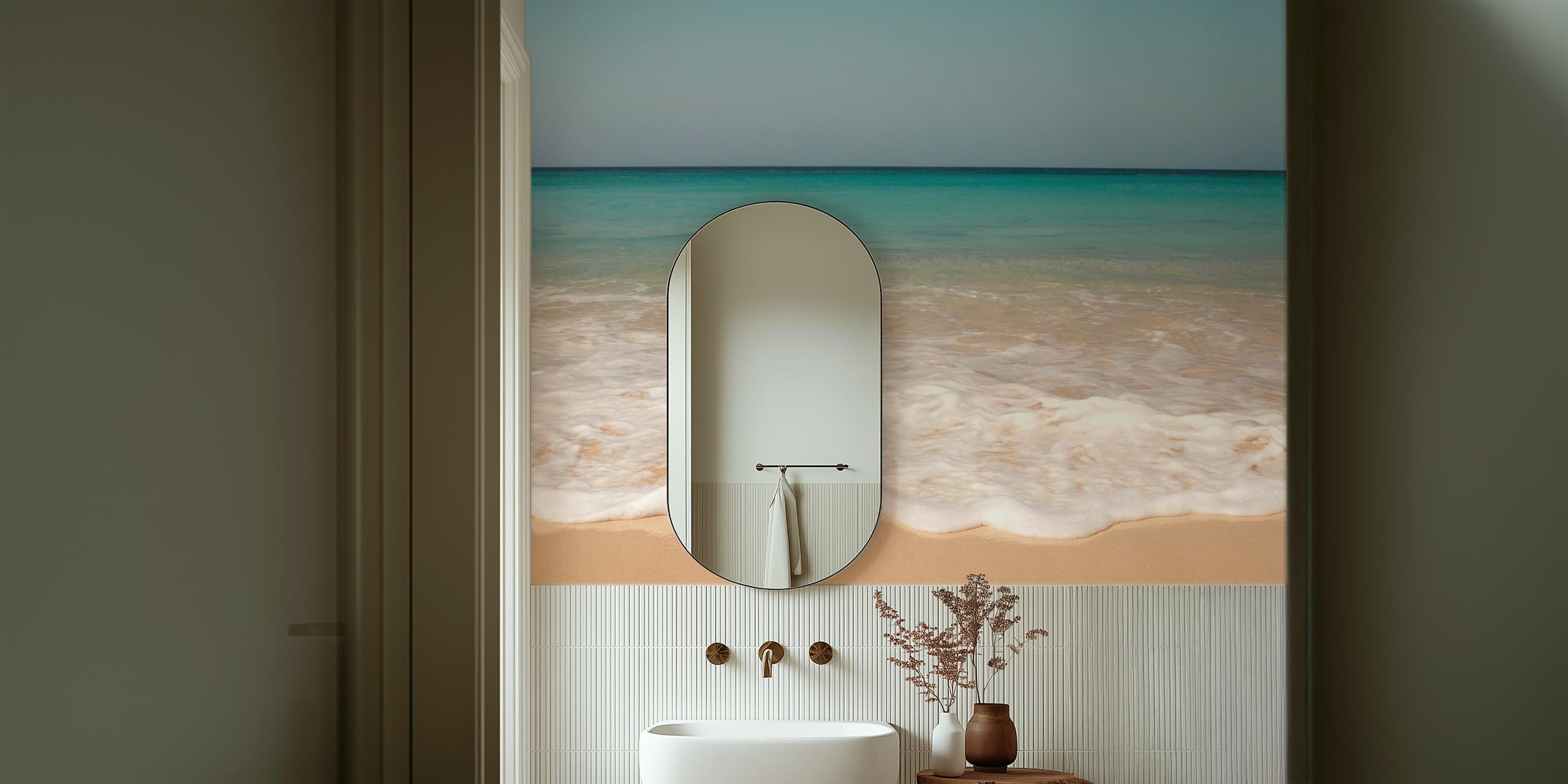 Caribbean ocean beach scene with gentle waves and sandy shore wallpaper