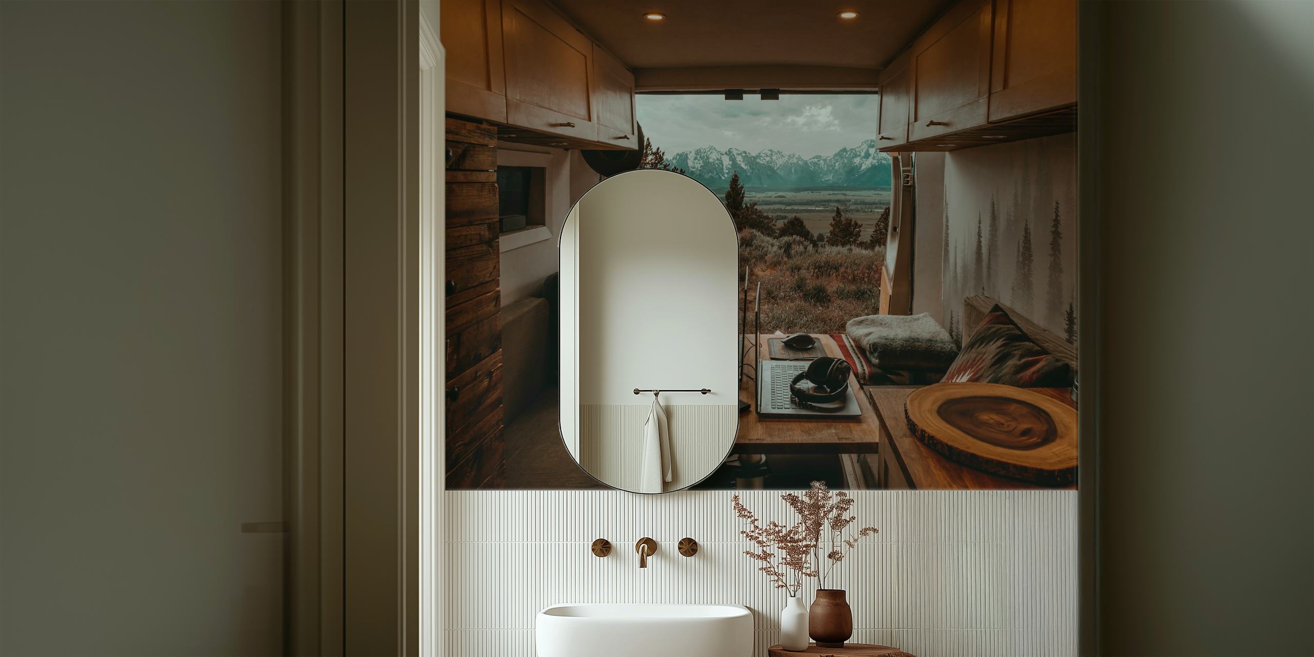 Papier peint Scenic Vanlife Camper Van Vue sur la montagne - Thème Grand Teton