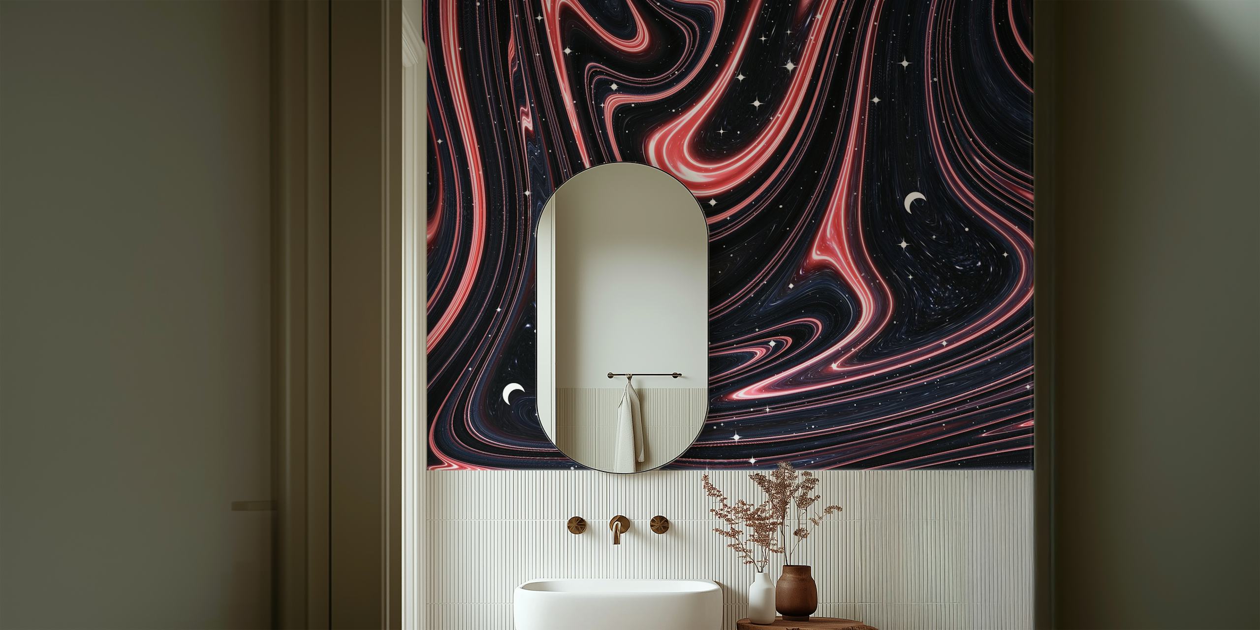 Marbled wallpaper design in a modern room