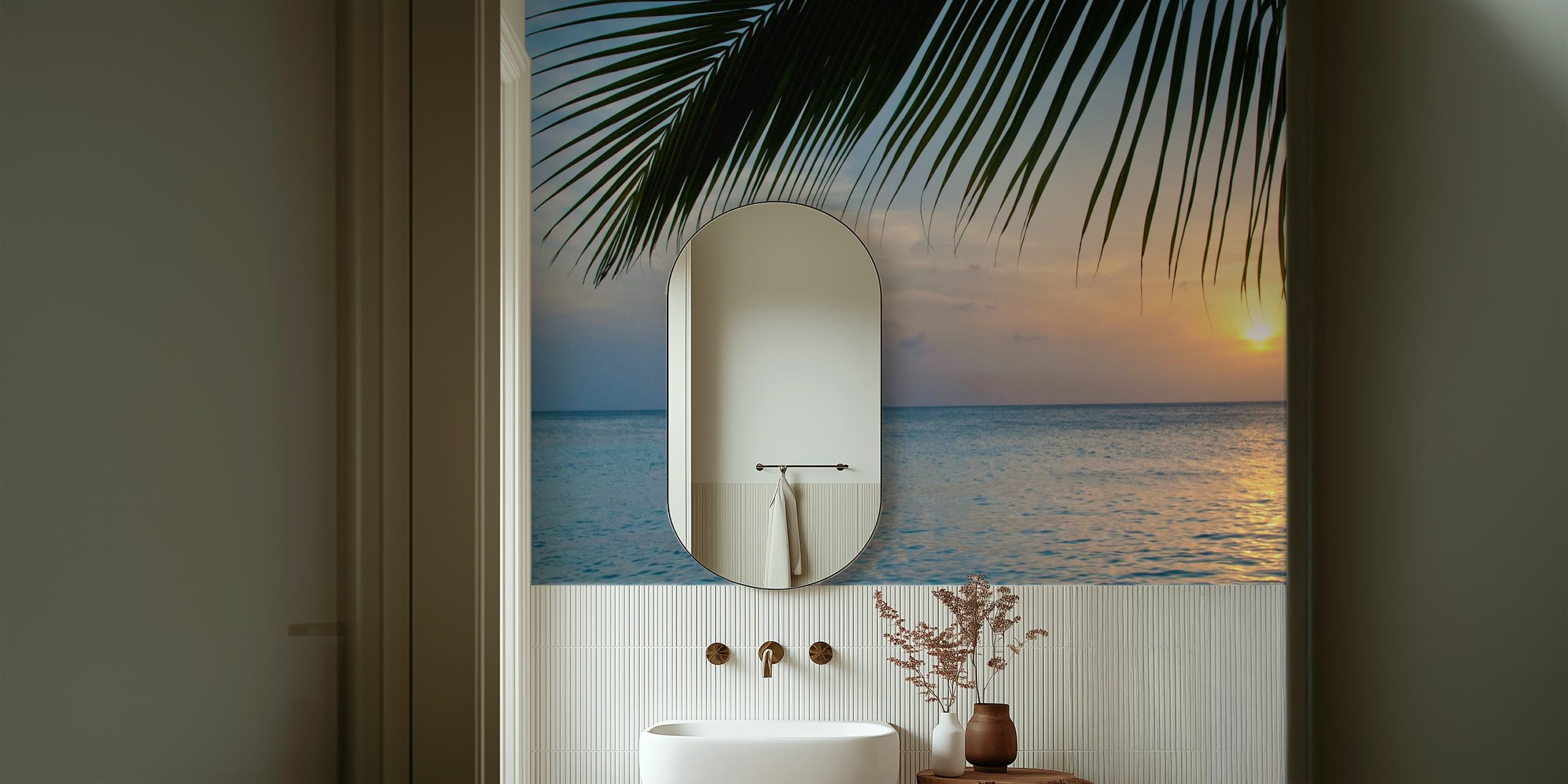 ταπετσαρία Caribbean Sunset Ocean Palm