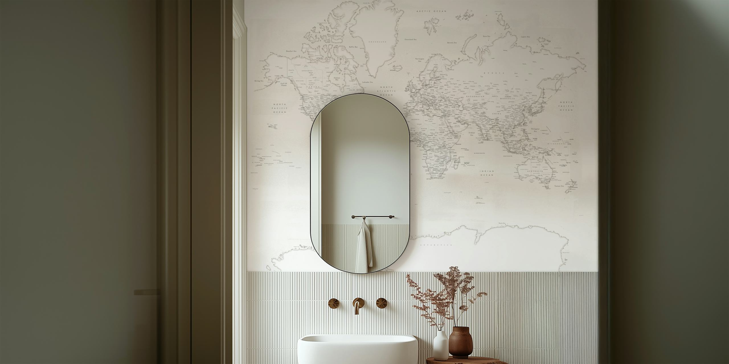 World Map Antarctica wallpaper displayed in a room