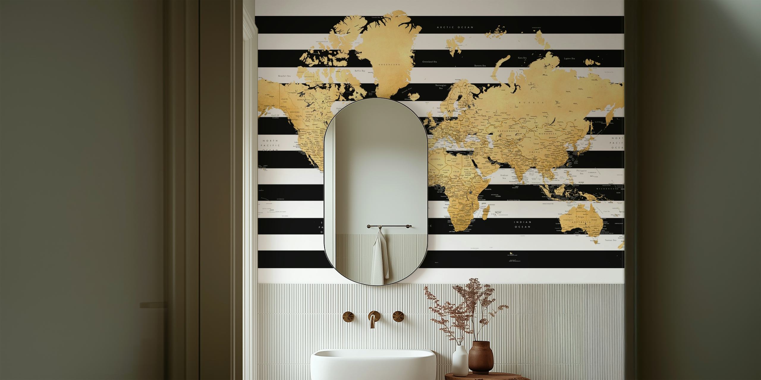 Podrobná mapa světa tapeta ve stylovém pokoji
