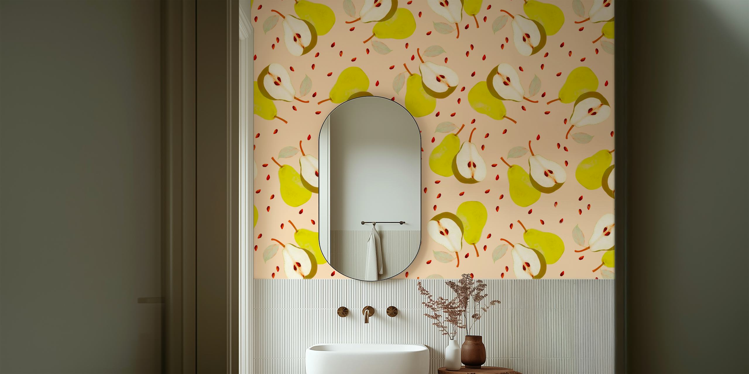 Yellow pear pattern with pink background wallpaper