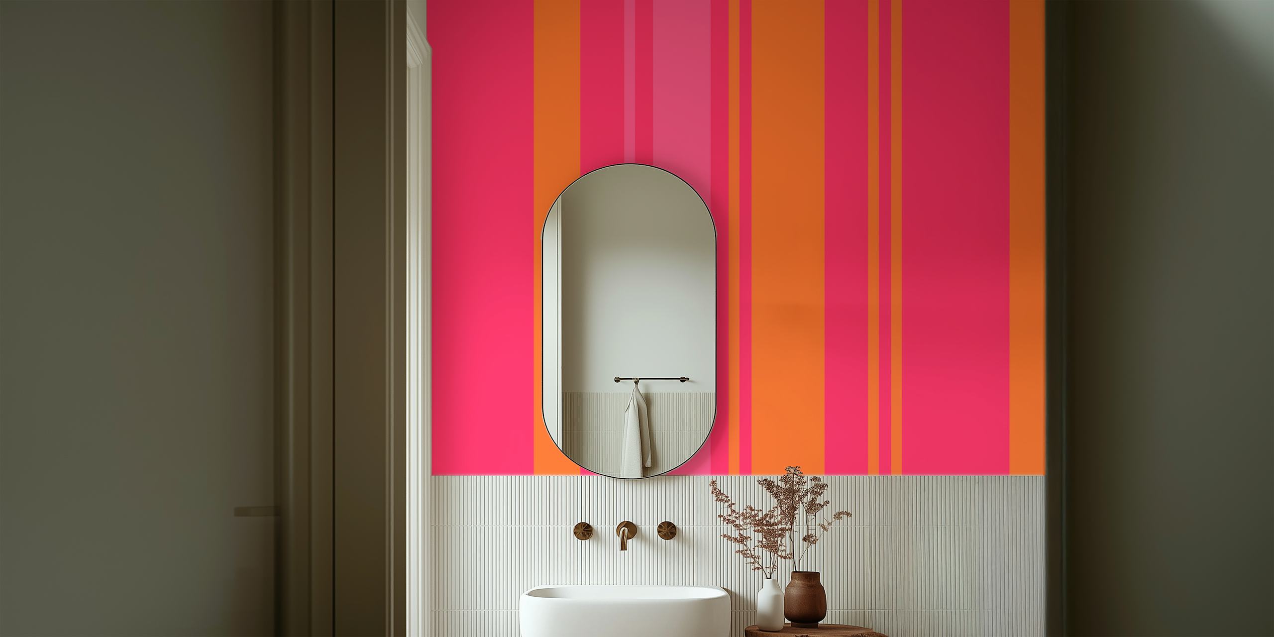 Bright pink and orange stripes wallpaper