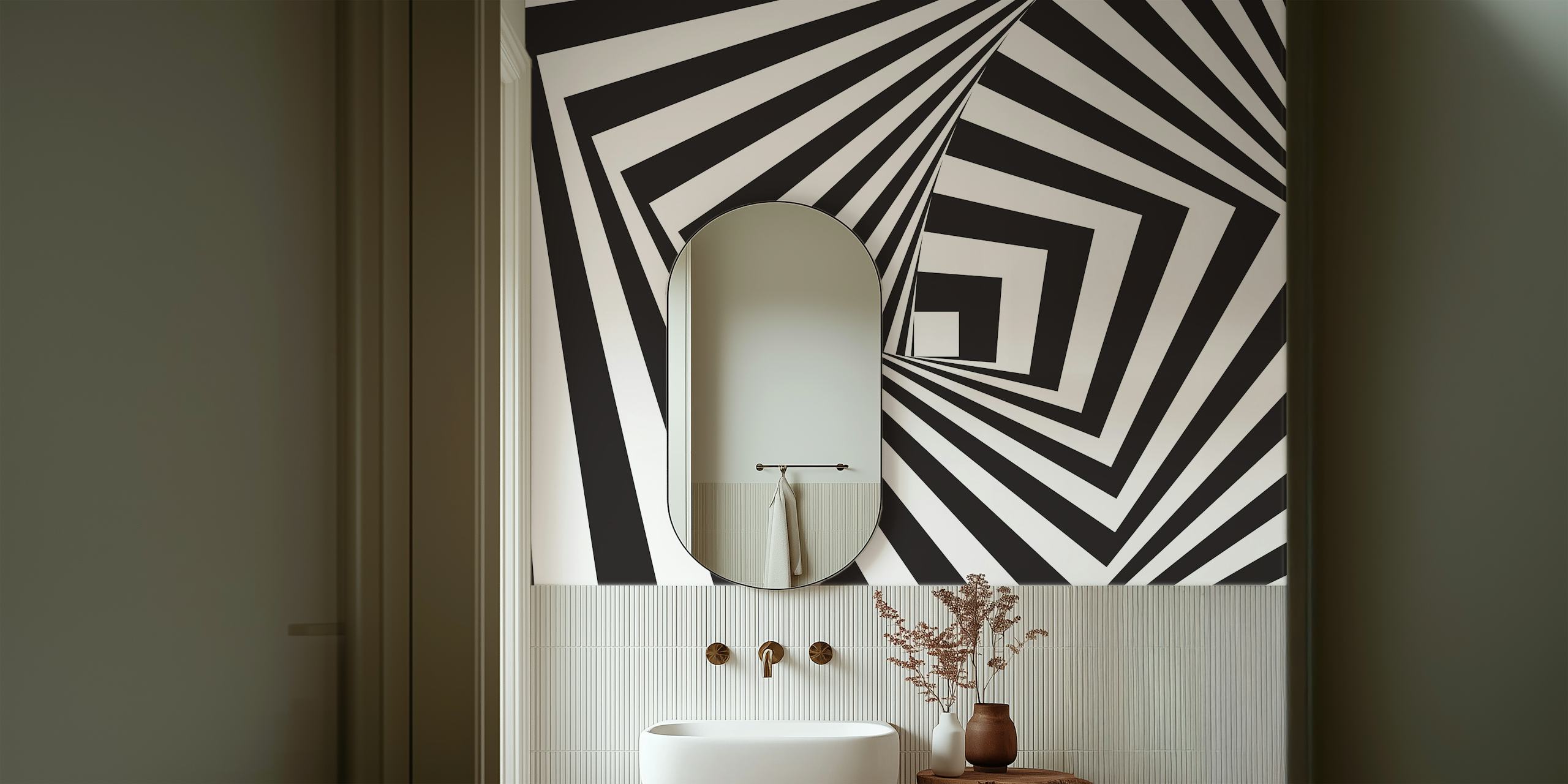 3D geometric pattern with black and white spirals wallpaper