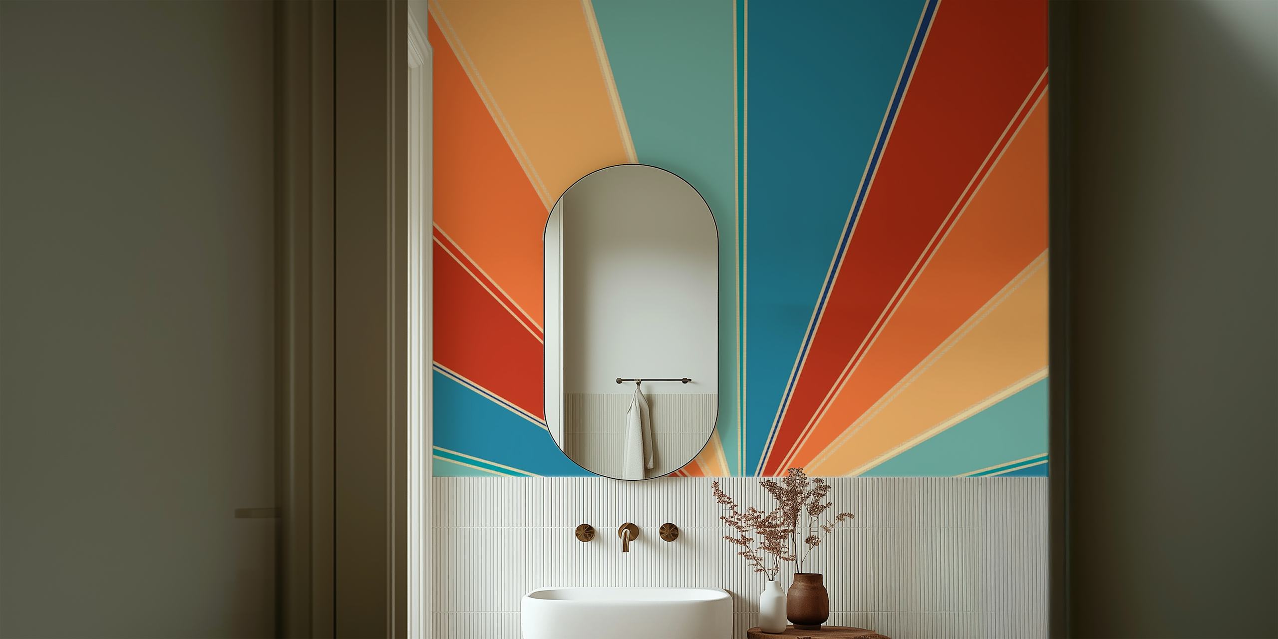 Design di carta da parati retro con raggi di sole vivaci