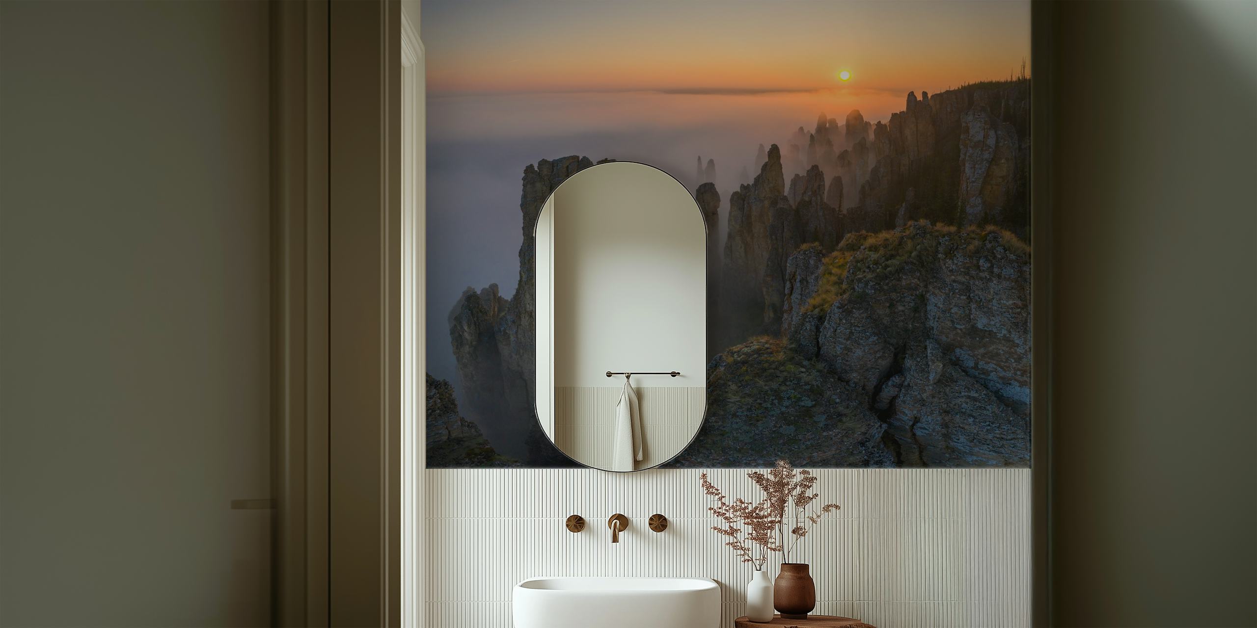 Siine pillars wallpaper displayed in a room