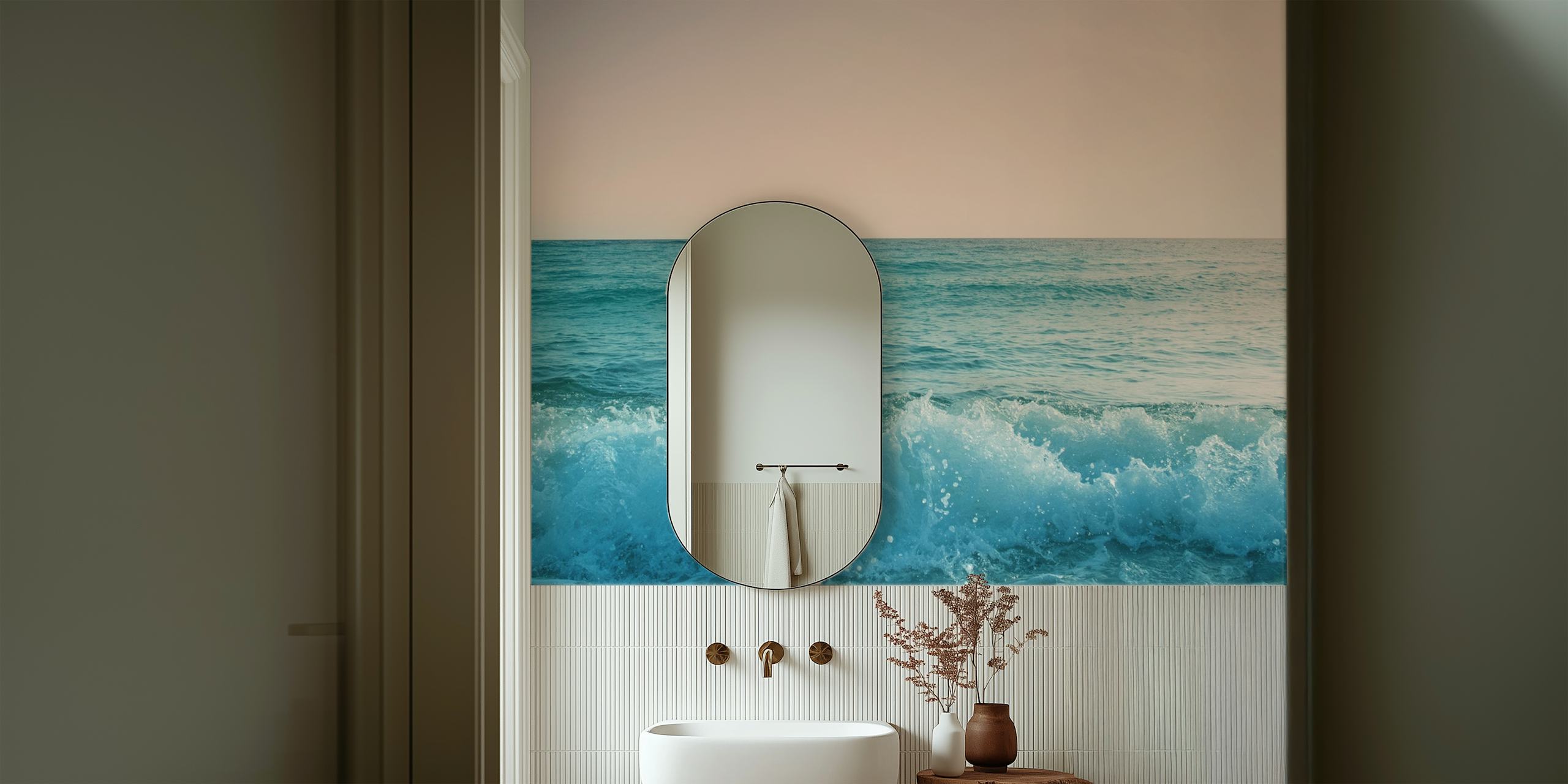 Pastel ocean waves with soft blues and turquoise tones wallpaper