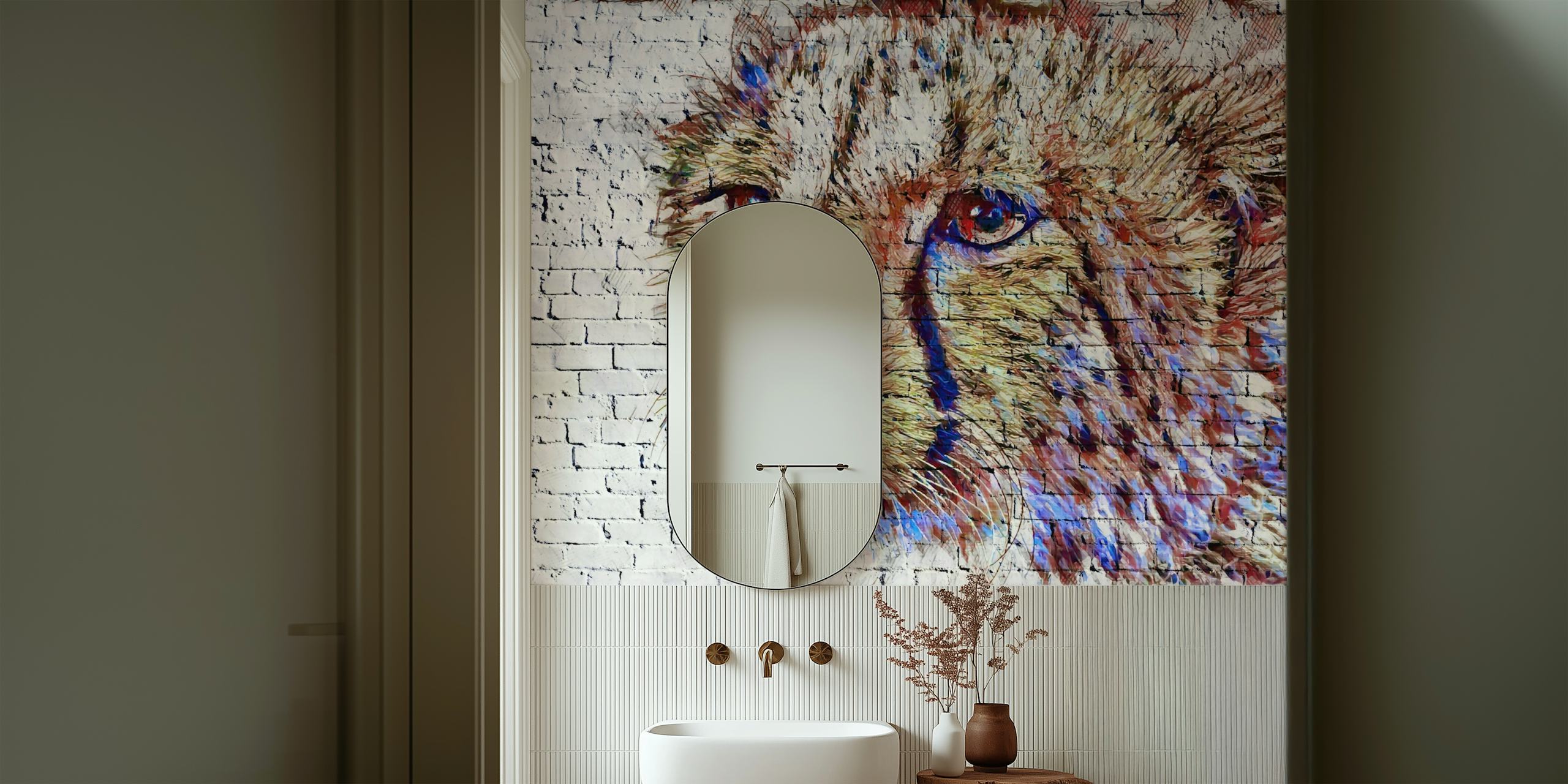 Cheetah graffiti wallpaper in a room