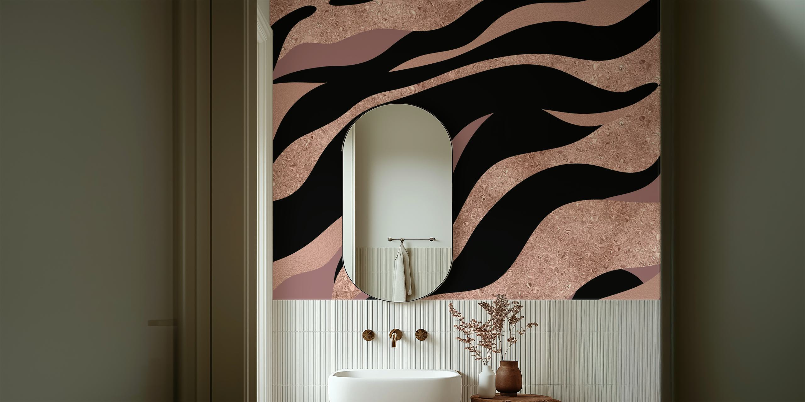 ταπετσαρία Rose Stone Marble Wave σε ένα δωμάτιο