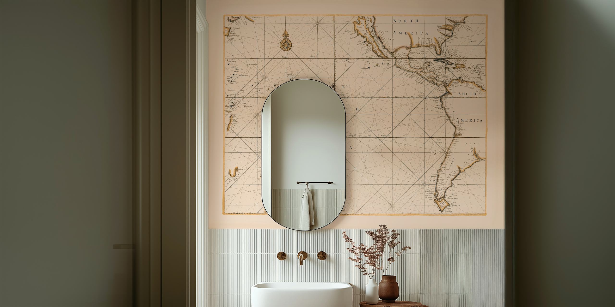 Antique-style South Sea vintage map wall mural with aged beige tones