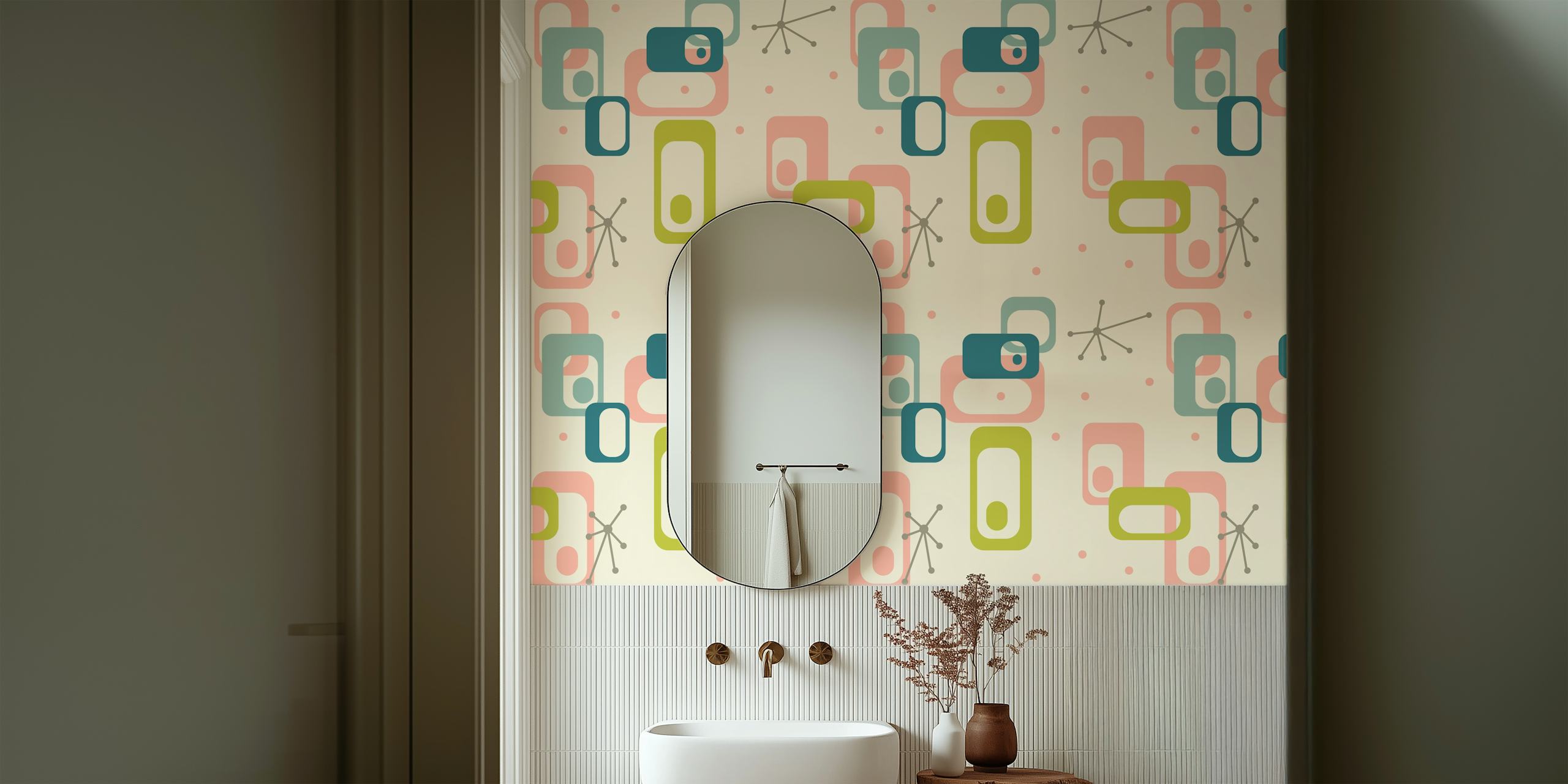 Geometric shapes in pastel colors on cream background wallpaper