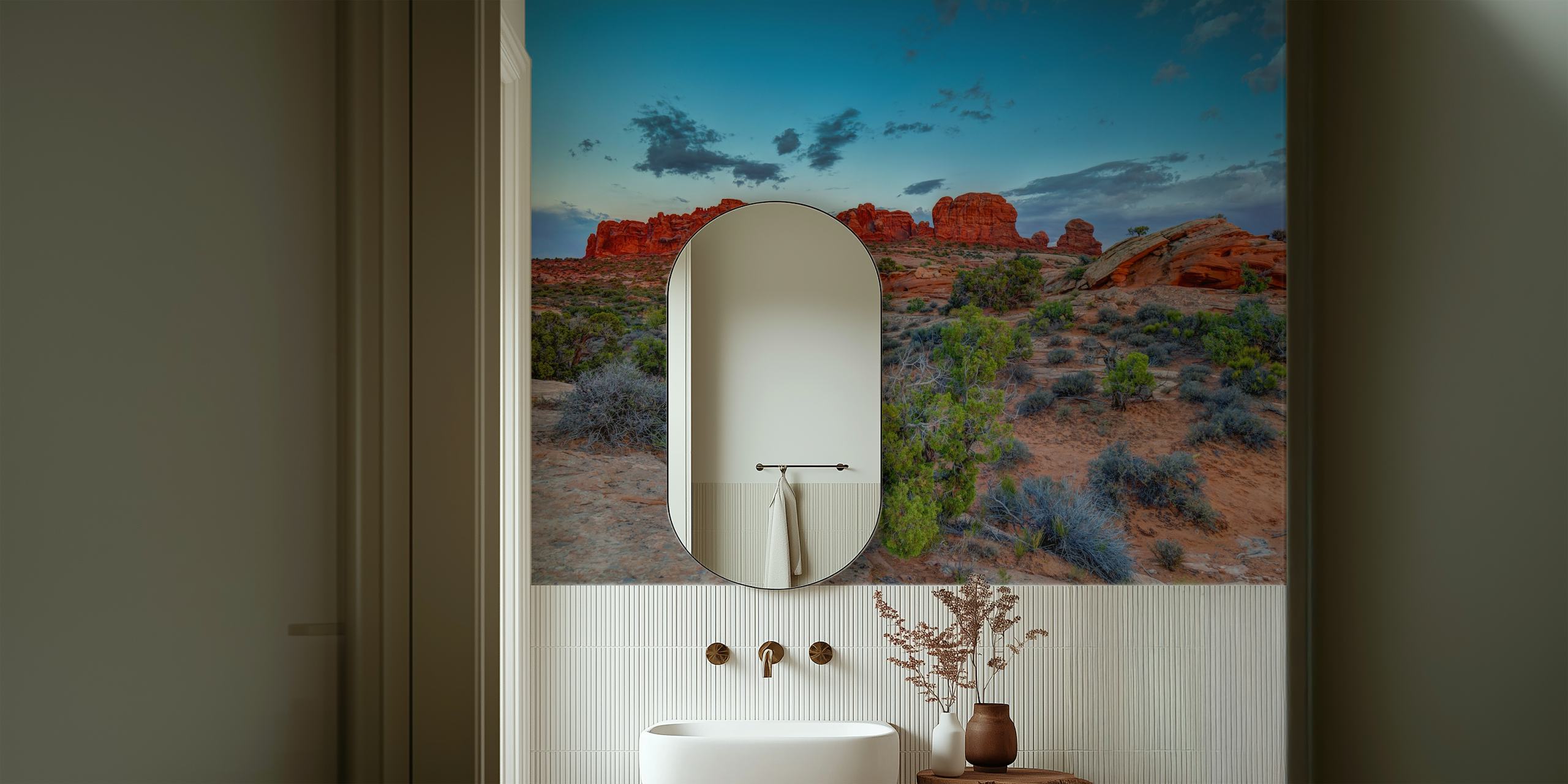 A Rock and Glow Sunset wallpaper in een kamer