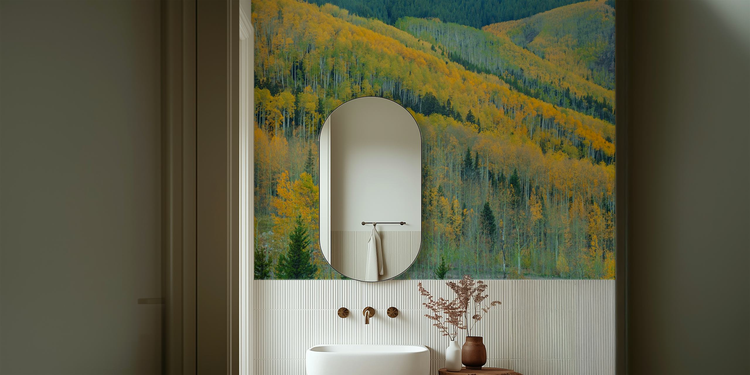 Aspen trees in autumn with yellow and orange leaves wall mural