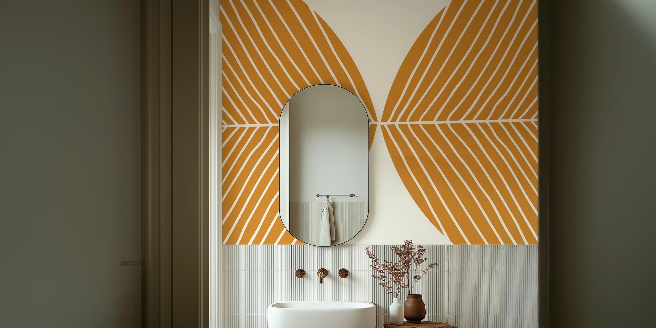 Minimalist leaf design in warm curry tones wallpaper