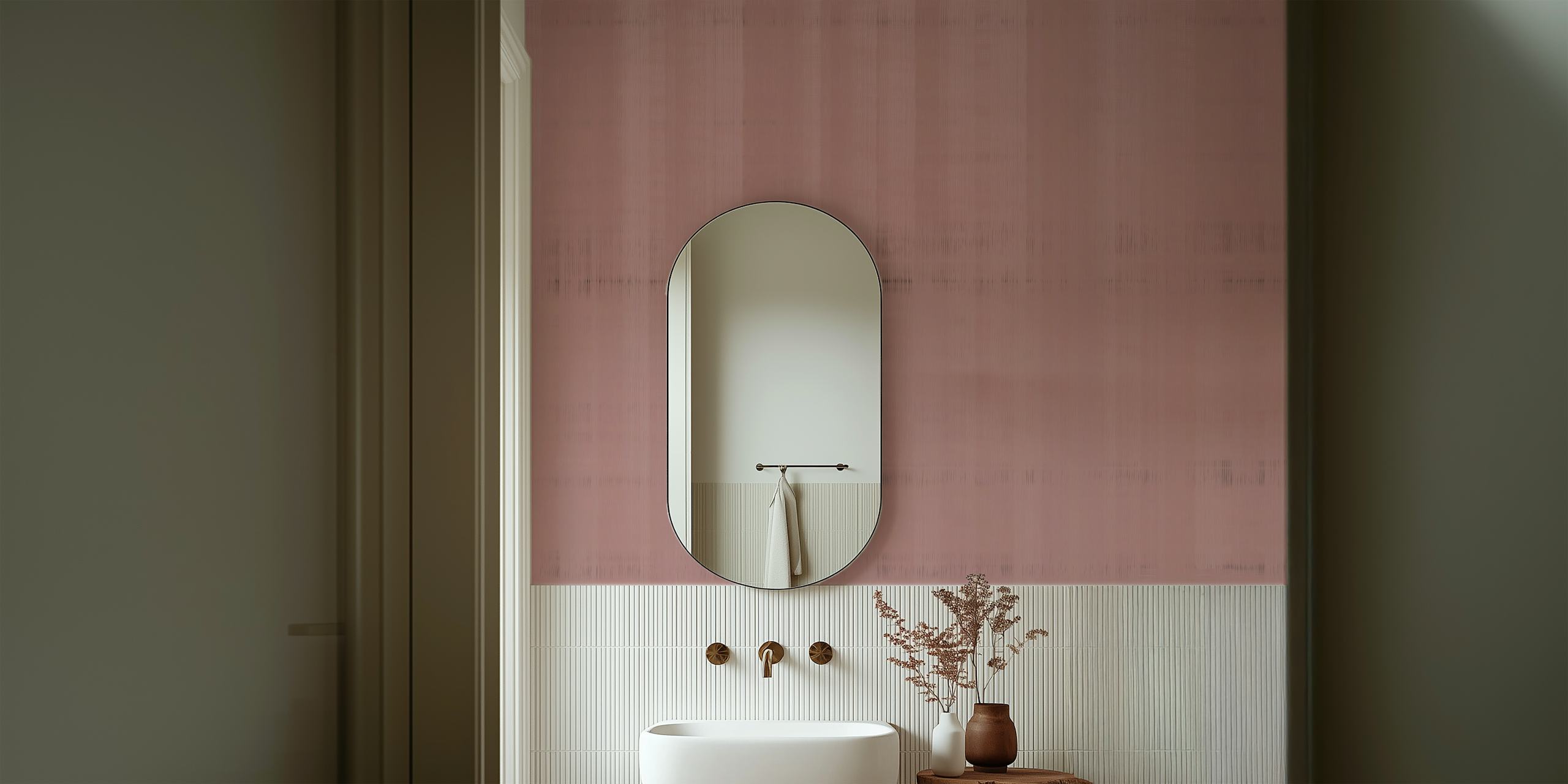 Mauve Japanese Silk wallpaper in a room