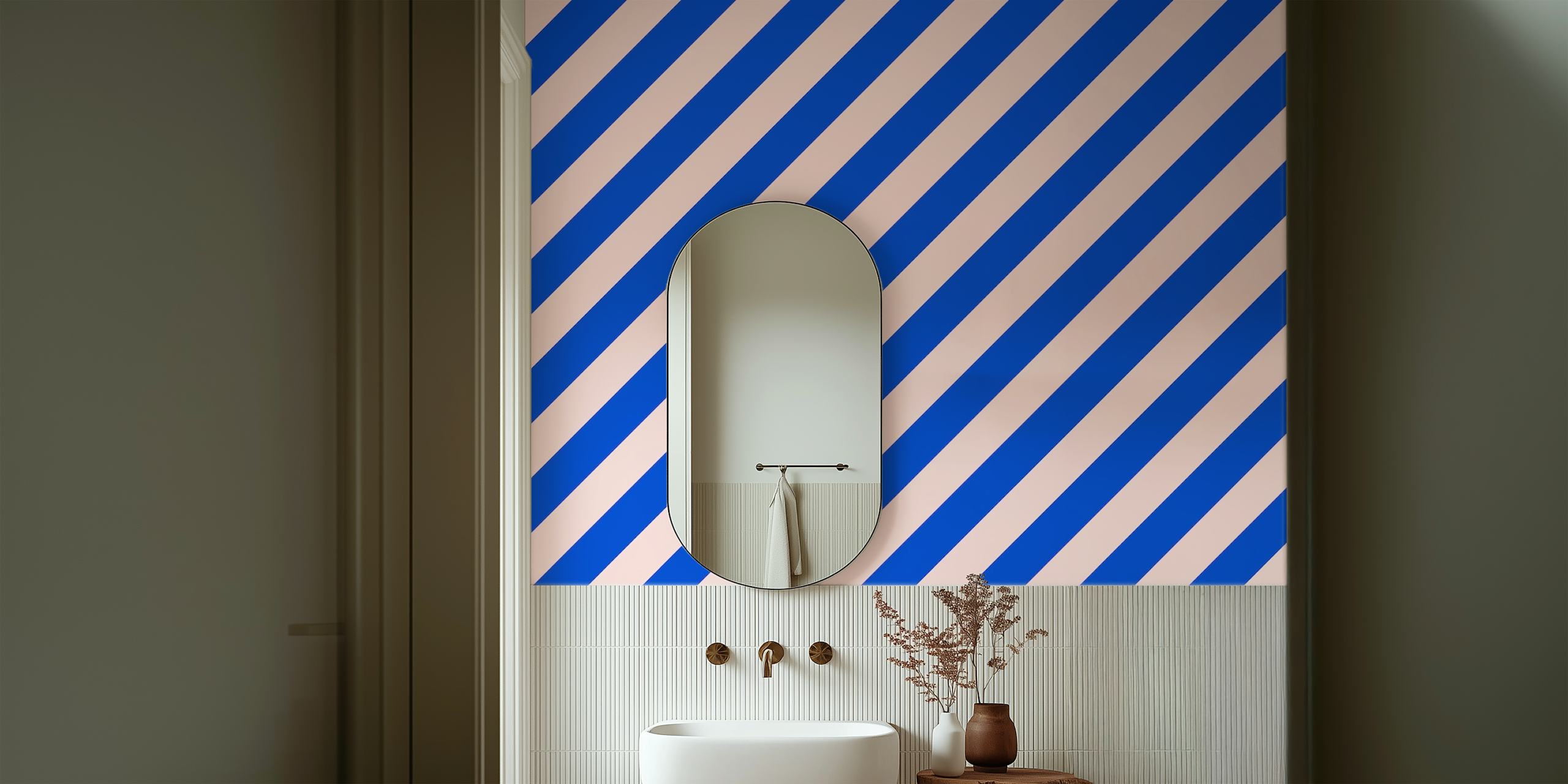 Diagonal stripes in pink and blue on a wallpaper design