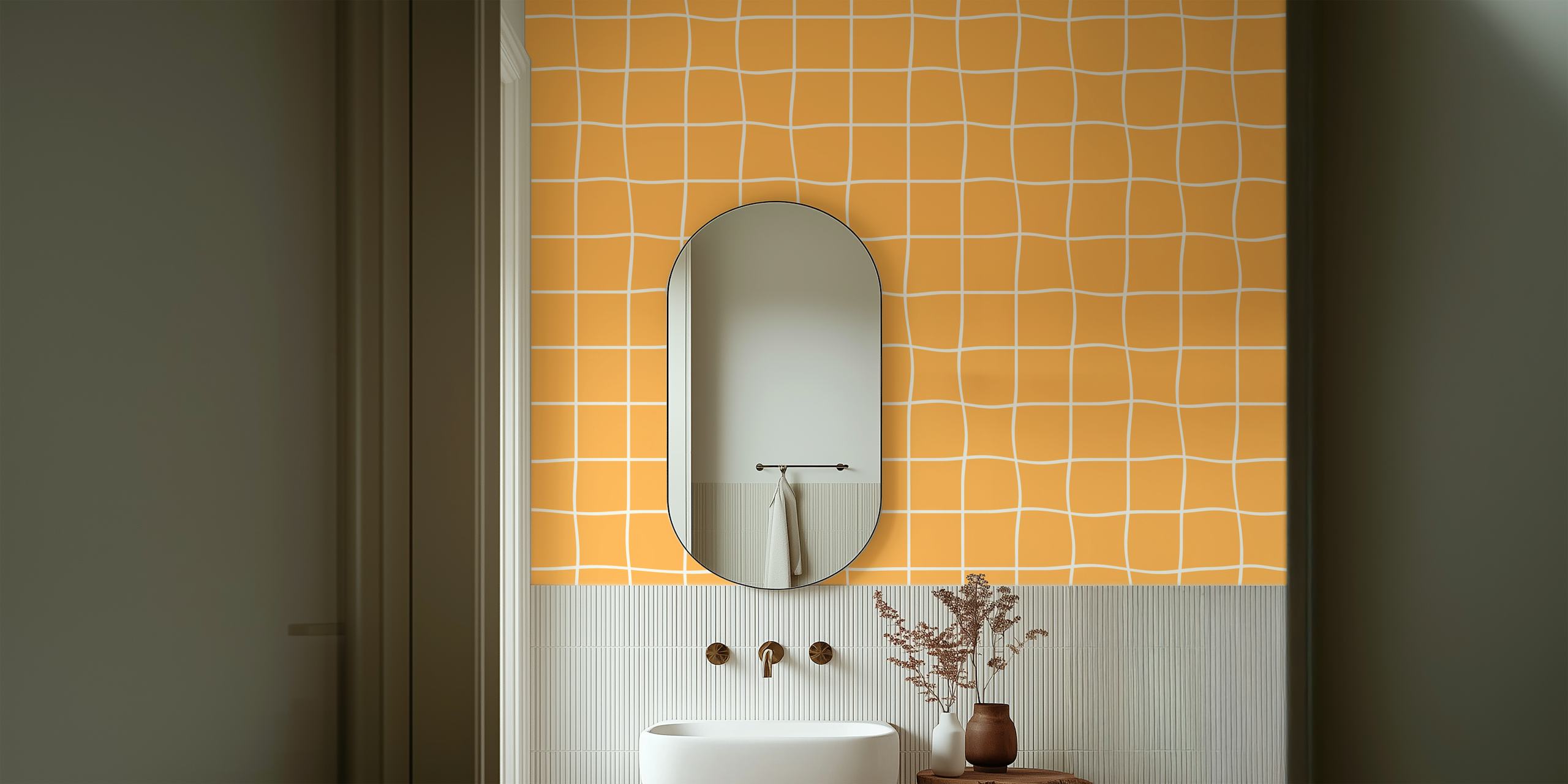 Minimal Grids Orange papel pintado en una habitación