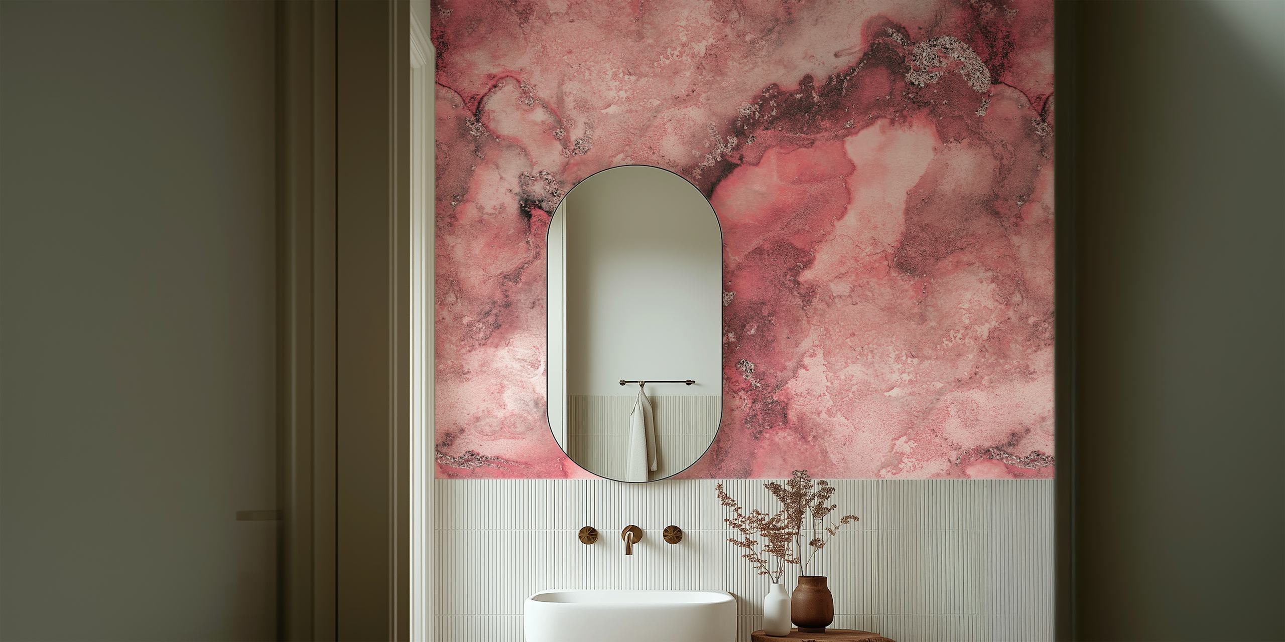Smoke Pink Marble Art tapet med rosa och gråa virvlar