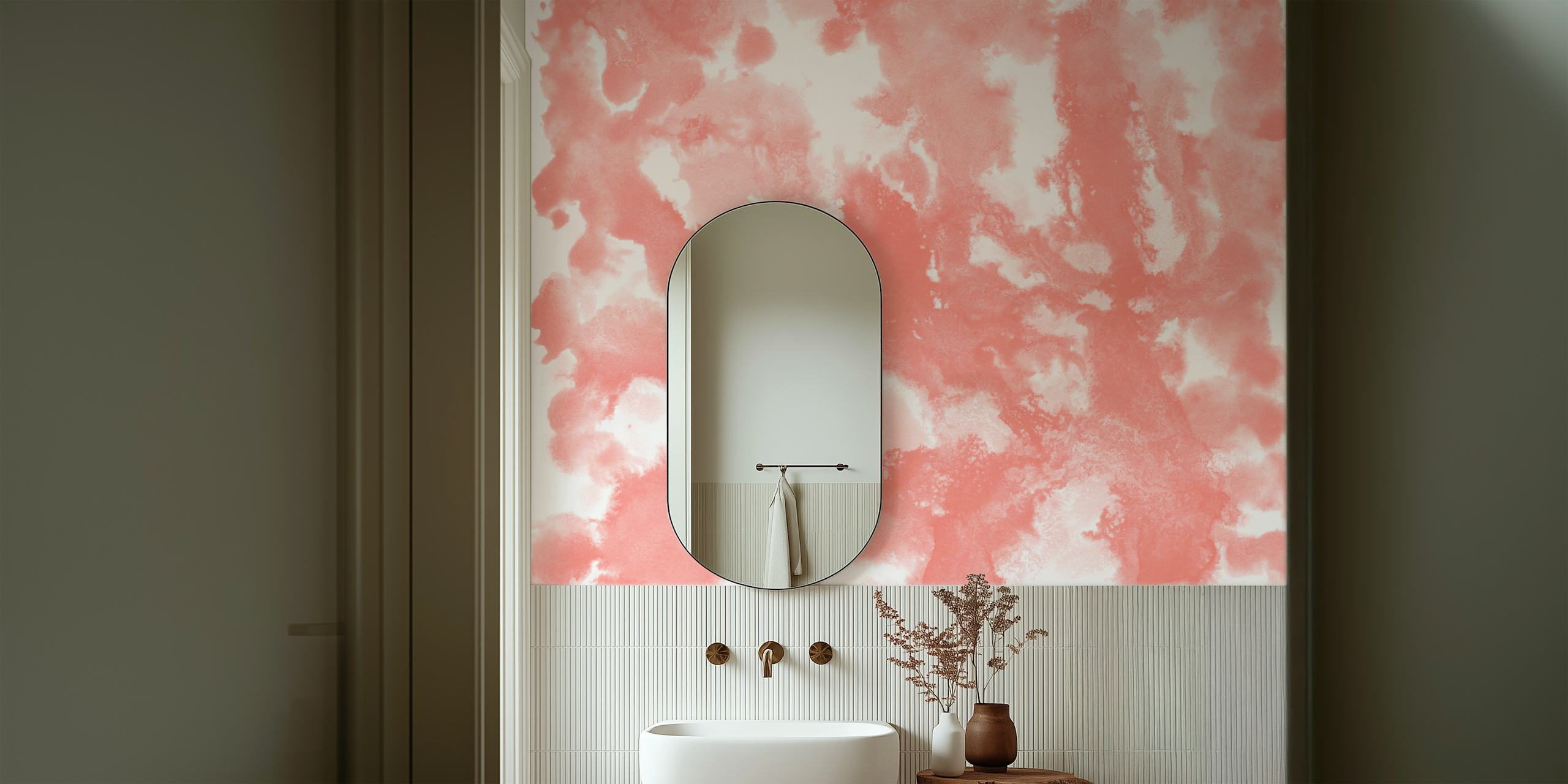 Abstract coral and white wall mural design