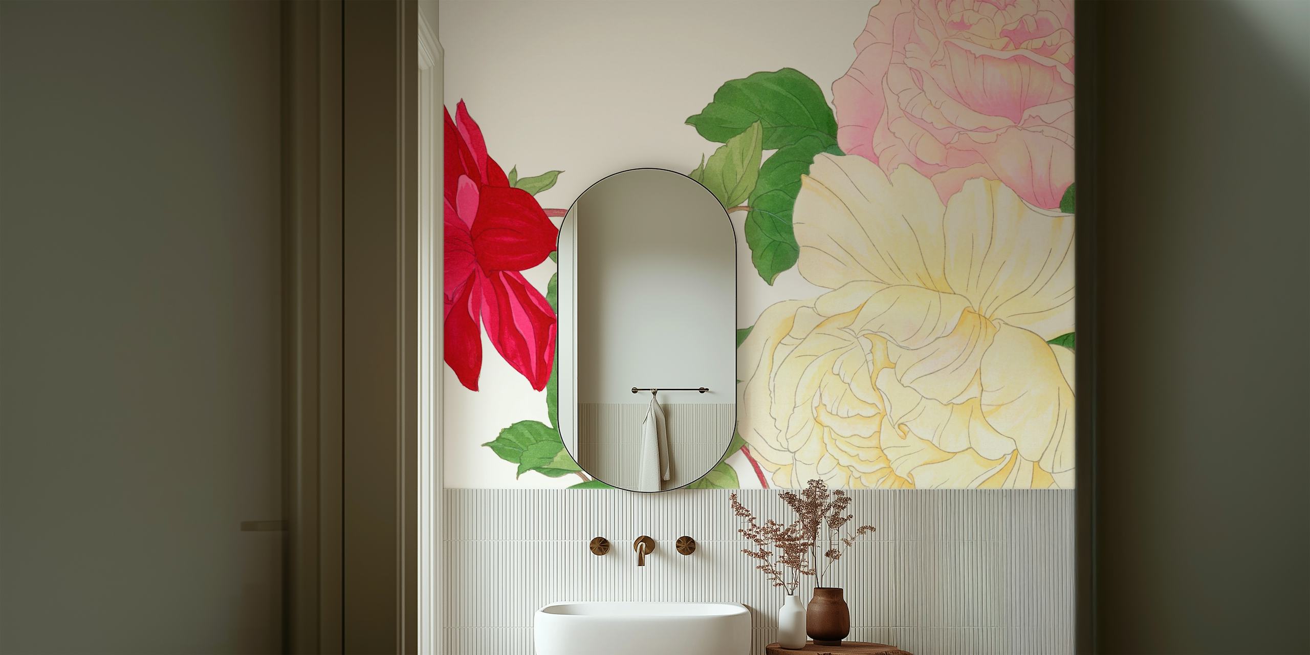 Design tapety Warm Peonies zobrazený v místnosti