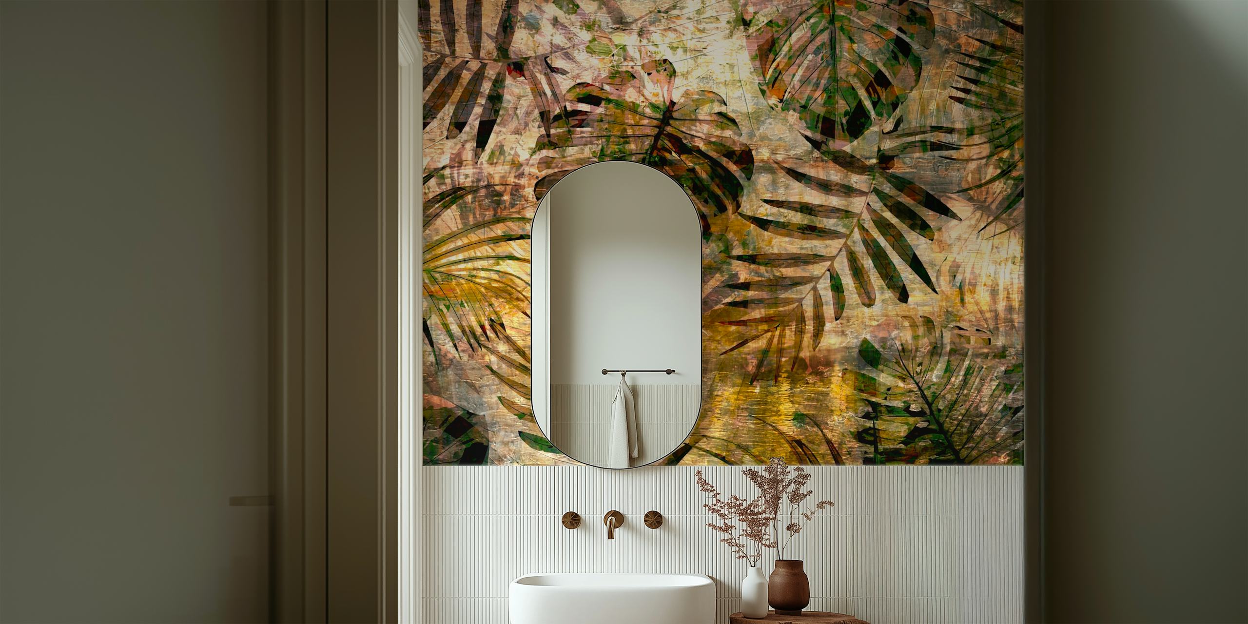 Tropical leaf pattern in earthy colors, nature-inspired wallpaper
