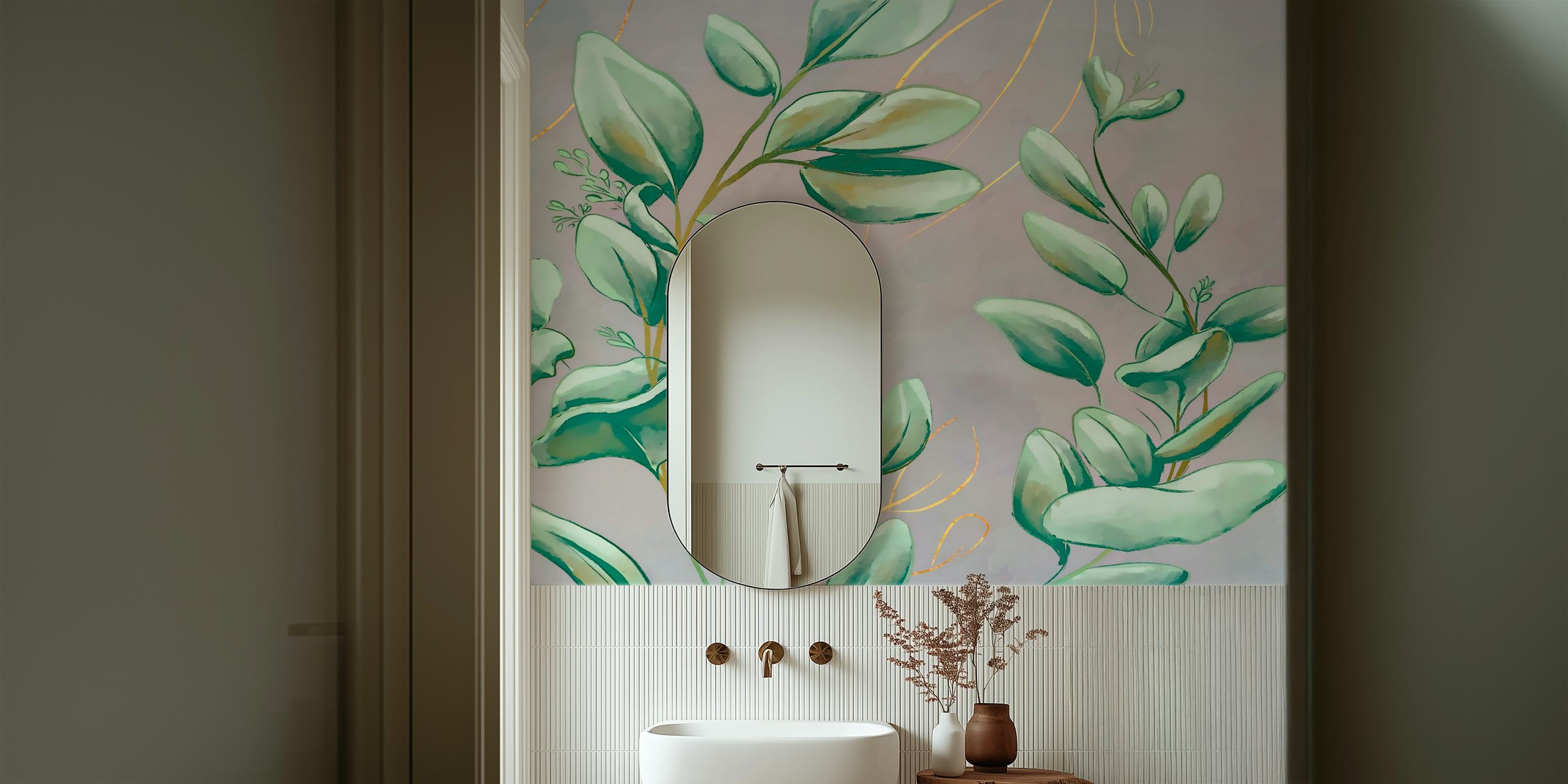 La graffiti verde lascia carta da parati in una stanza