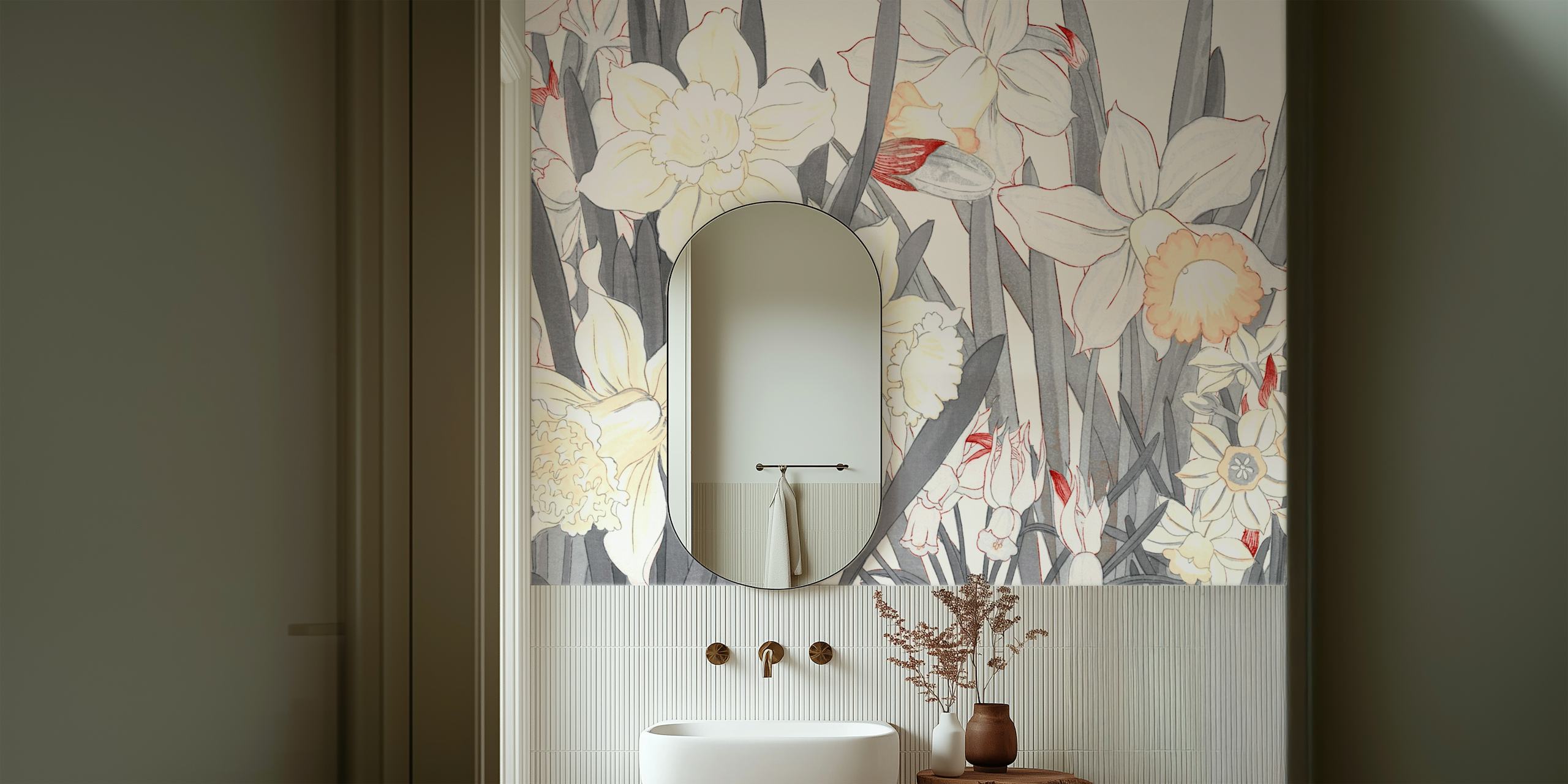 Pastel Scandinavian floral wallpaper in a room