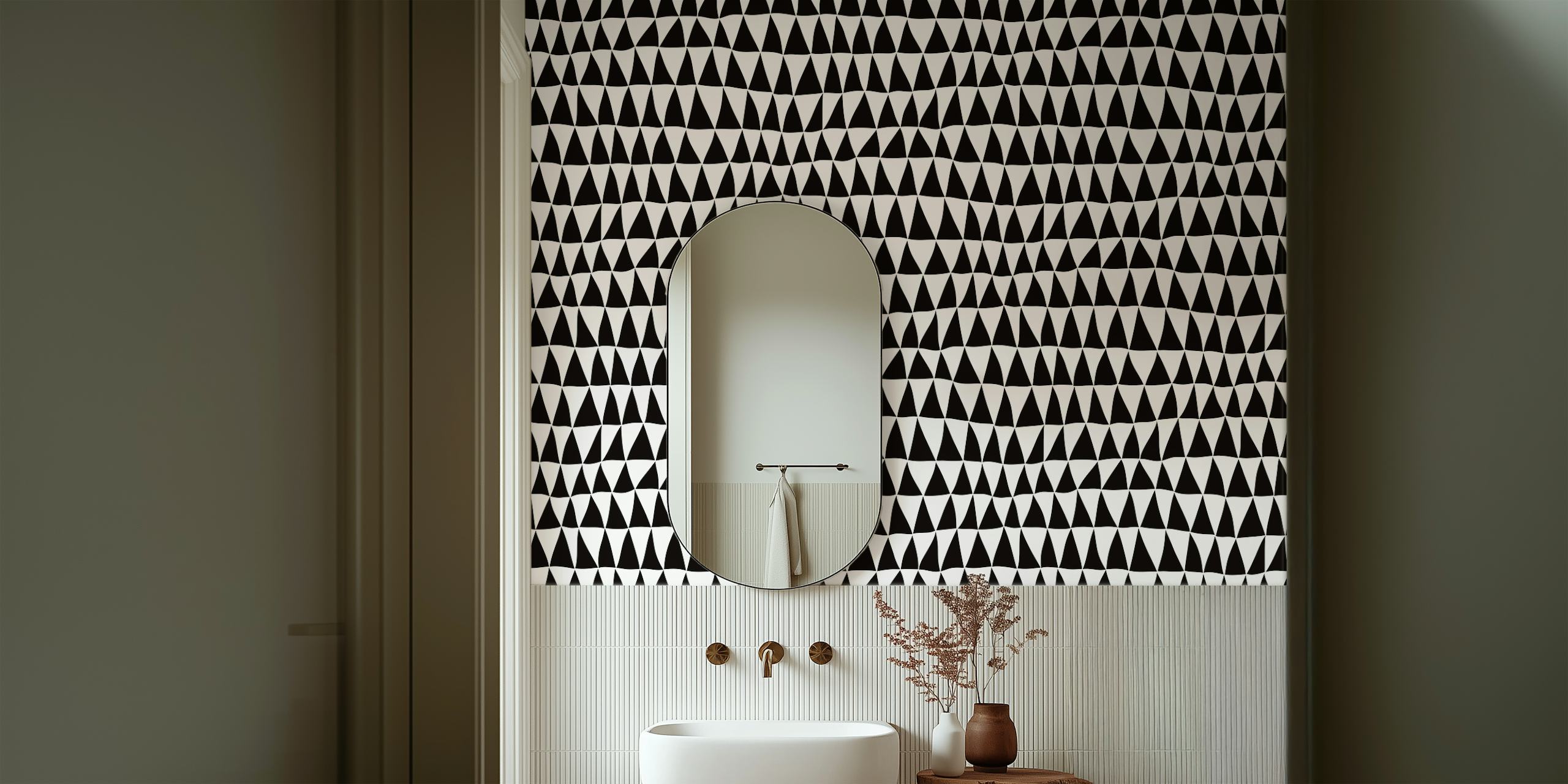 Black and white triangular pattern wallpaper