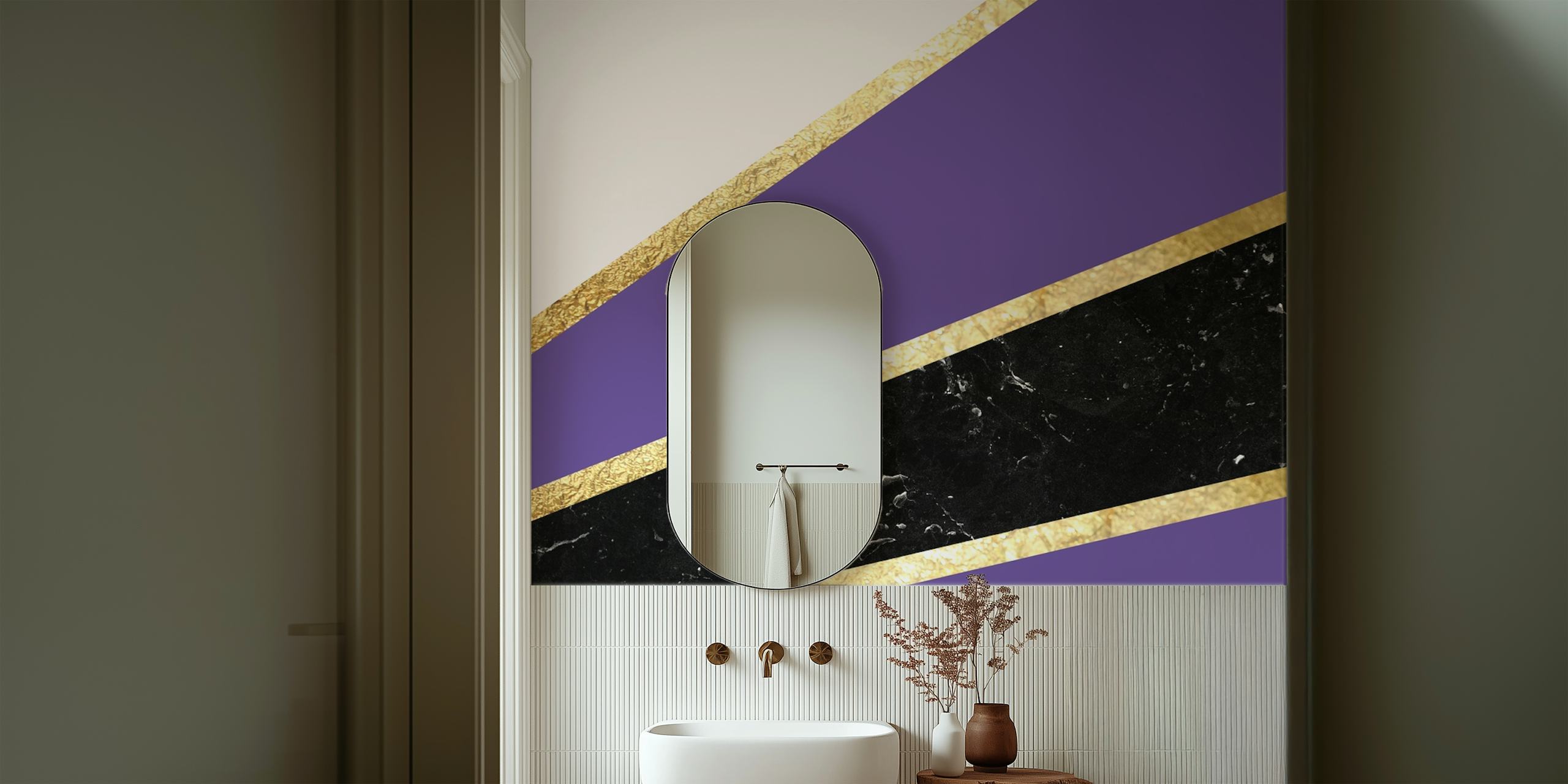 papel pintado Ultra Violet Marble Stripes en una habitación