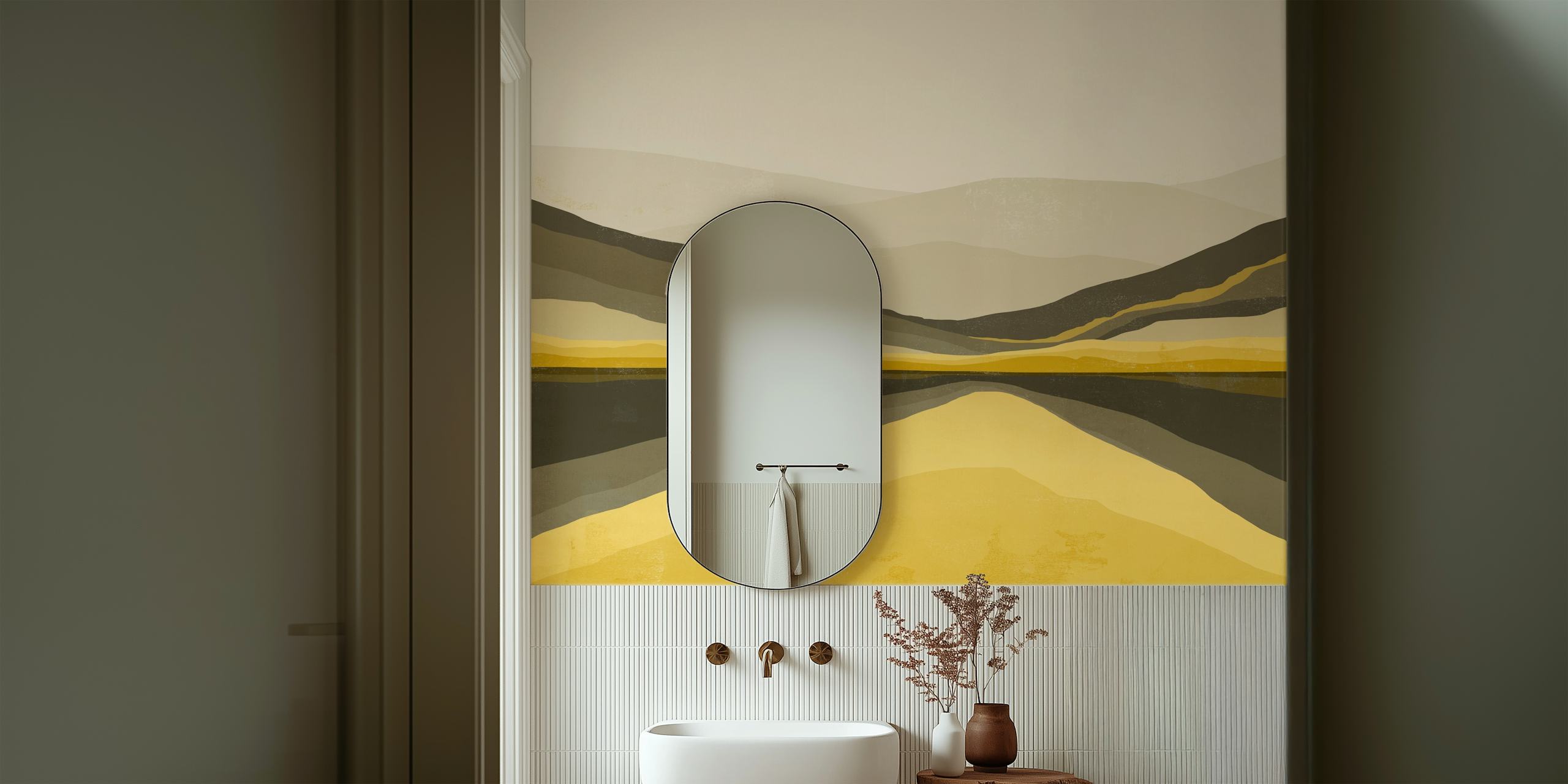 Colorful landscape wallpaper in a room