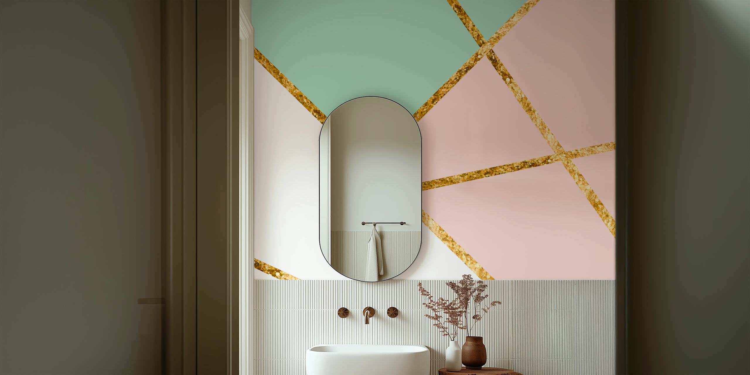 Blush Mint White Geo Gold tapet i et rom