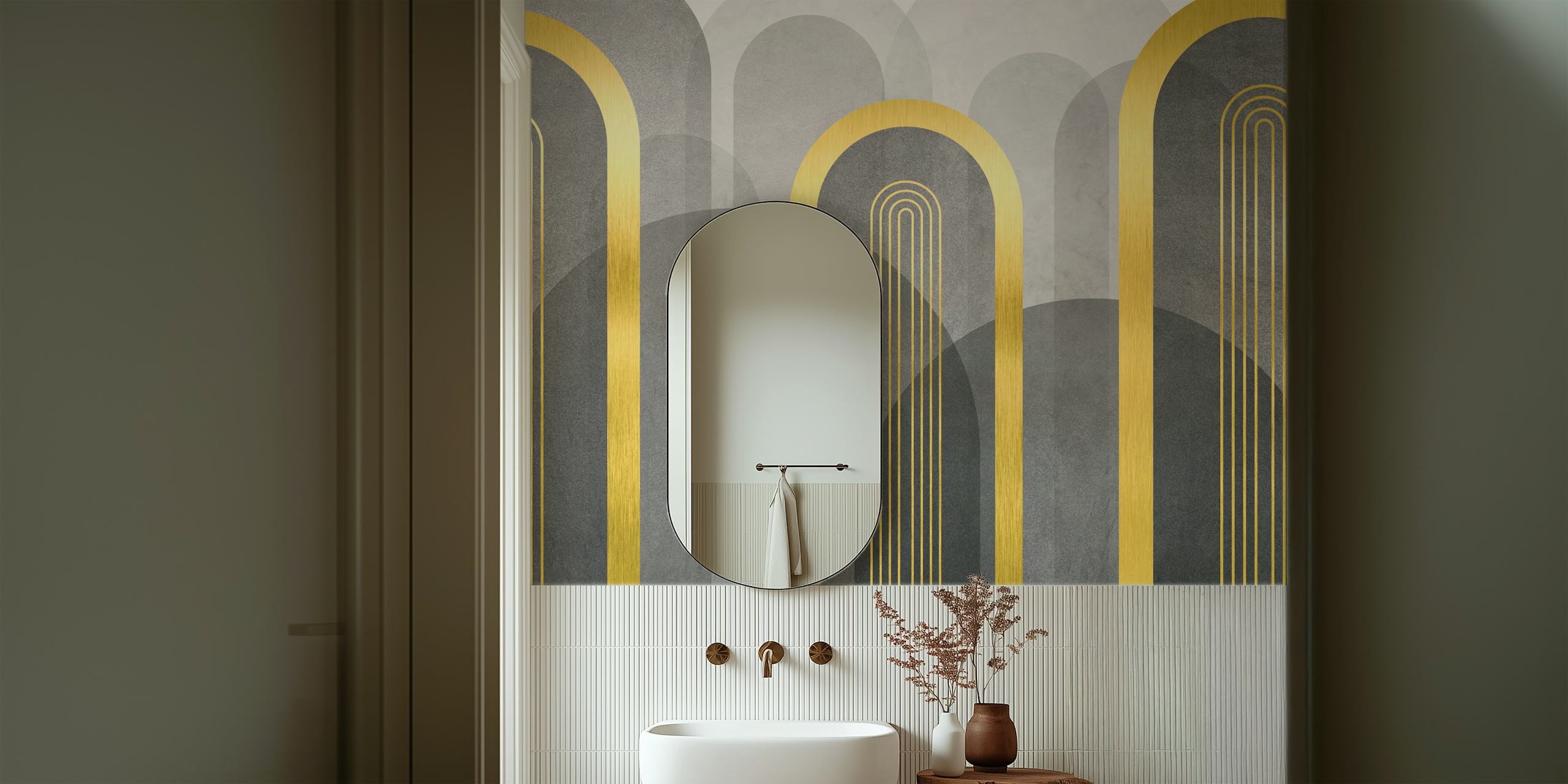 Gold arches and grey curved shapes wall mural