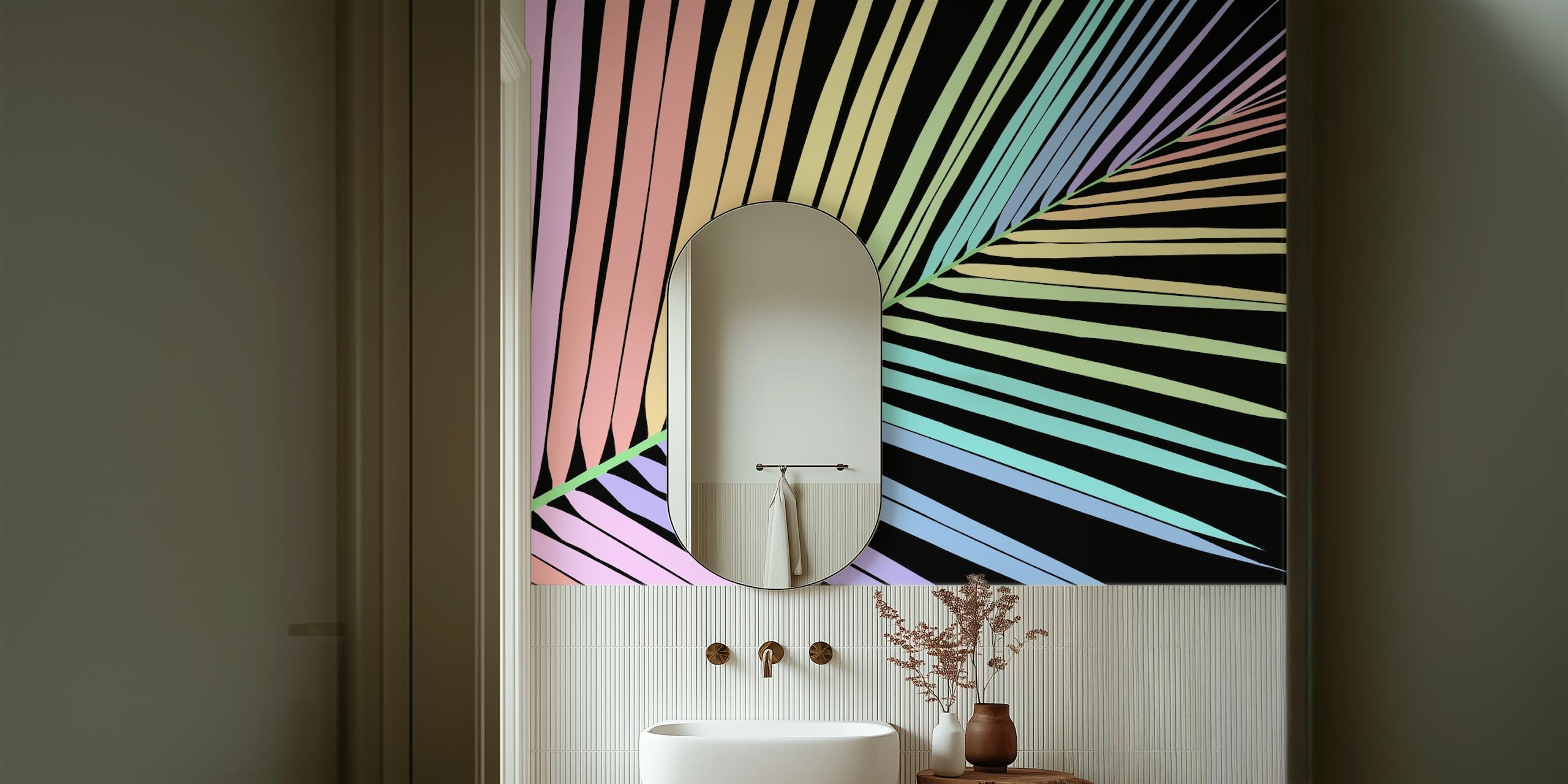 Rainbow Palm Leaf wallpaper in a room