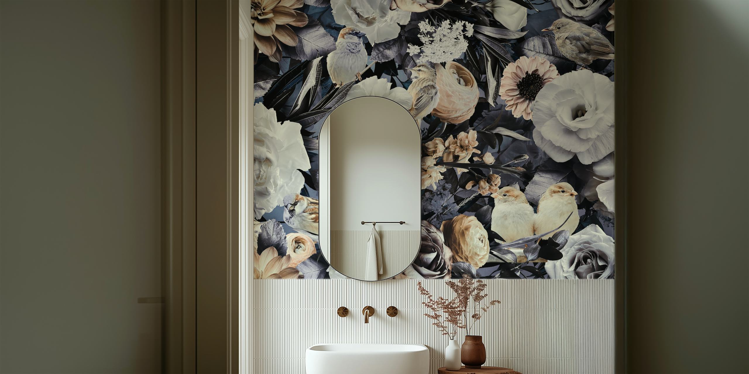 Papier peint Moody Flowers And Birds dans une pièce